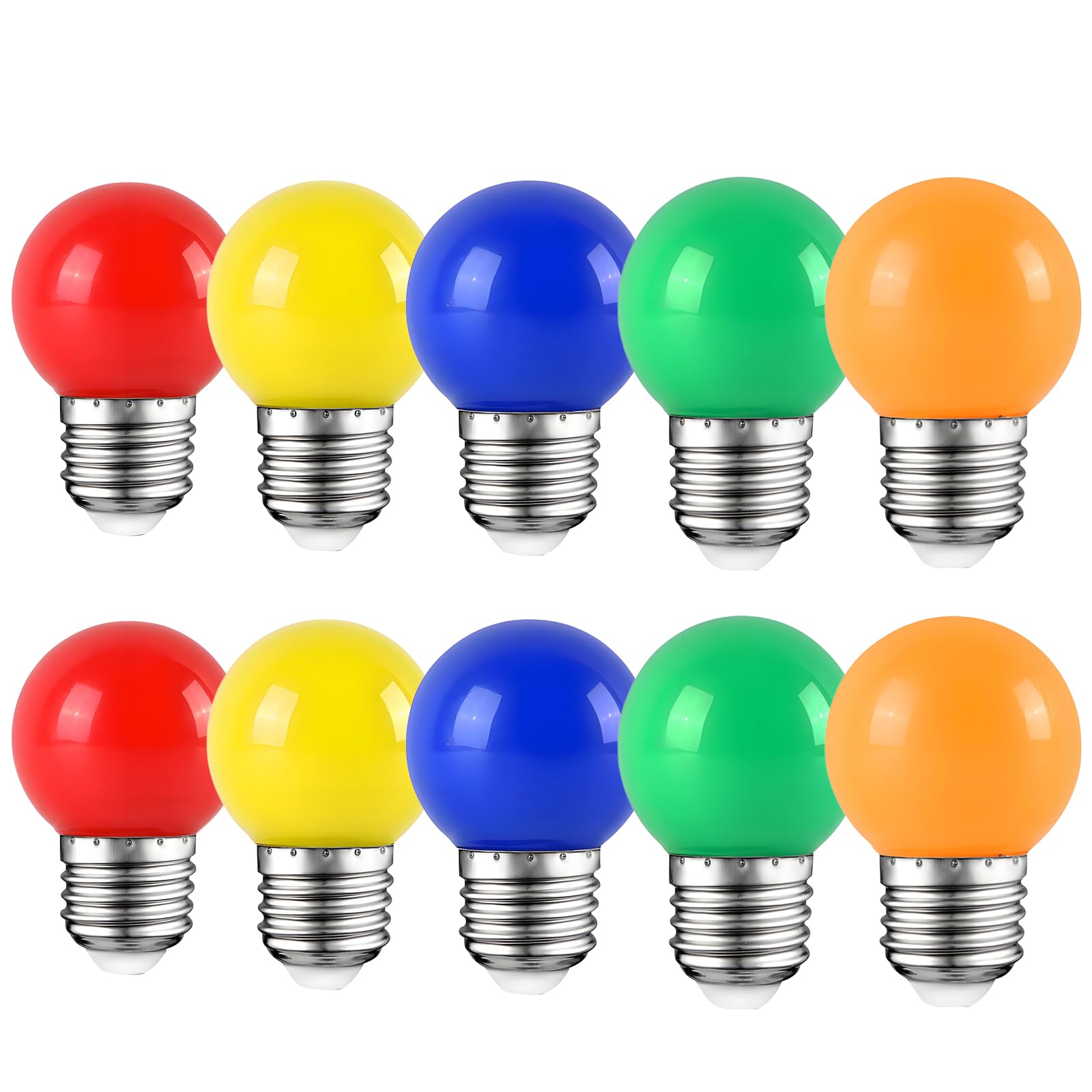 HUAMu 10Pack Colored Bulbs 2W E27 G45 Lighting Bulbs,LED Coloured Golf Ball Bulb Lamp,Mixed Colours Red Green Blue Orange Yellow