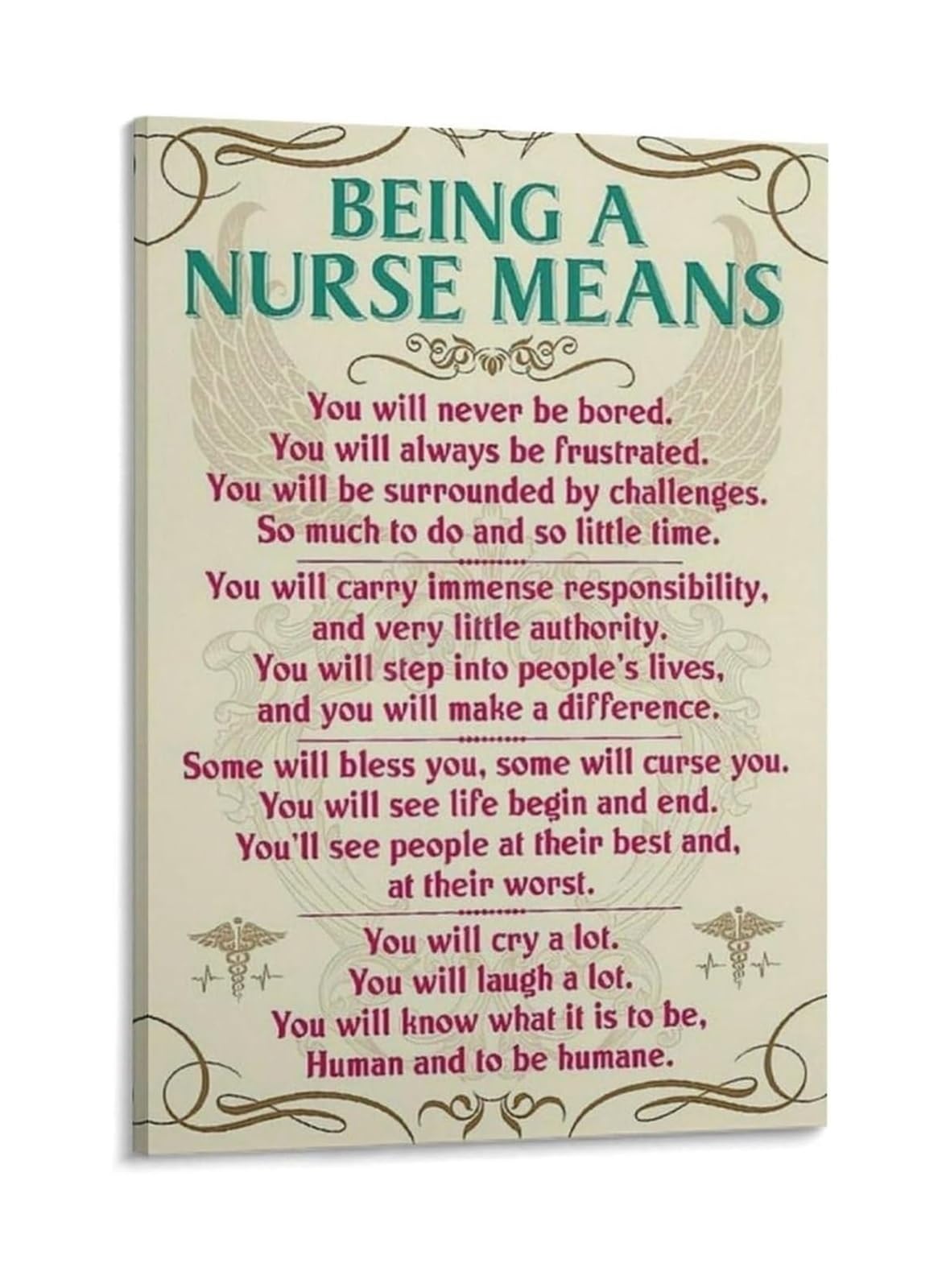 OLQEAAUF Nurse Appreciation Poster What Being A Nurse Really Means Canvas Print for Healthcare Worker Gift Nurse Week Decor(Framed,08X12inch(20X30cm))