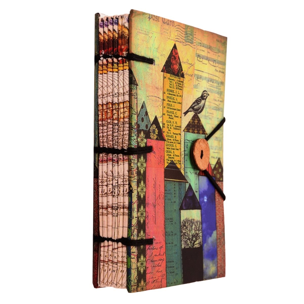 Purpledip Vintage Diary 'Urban Jungle': Handmade Paper Journal with String & Button Closure (11111), Multi, 5*7