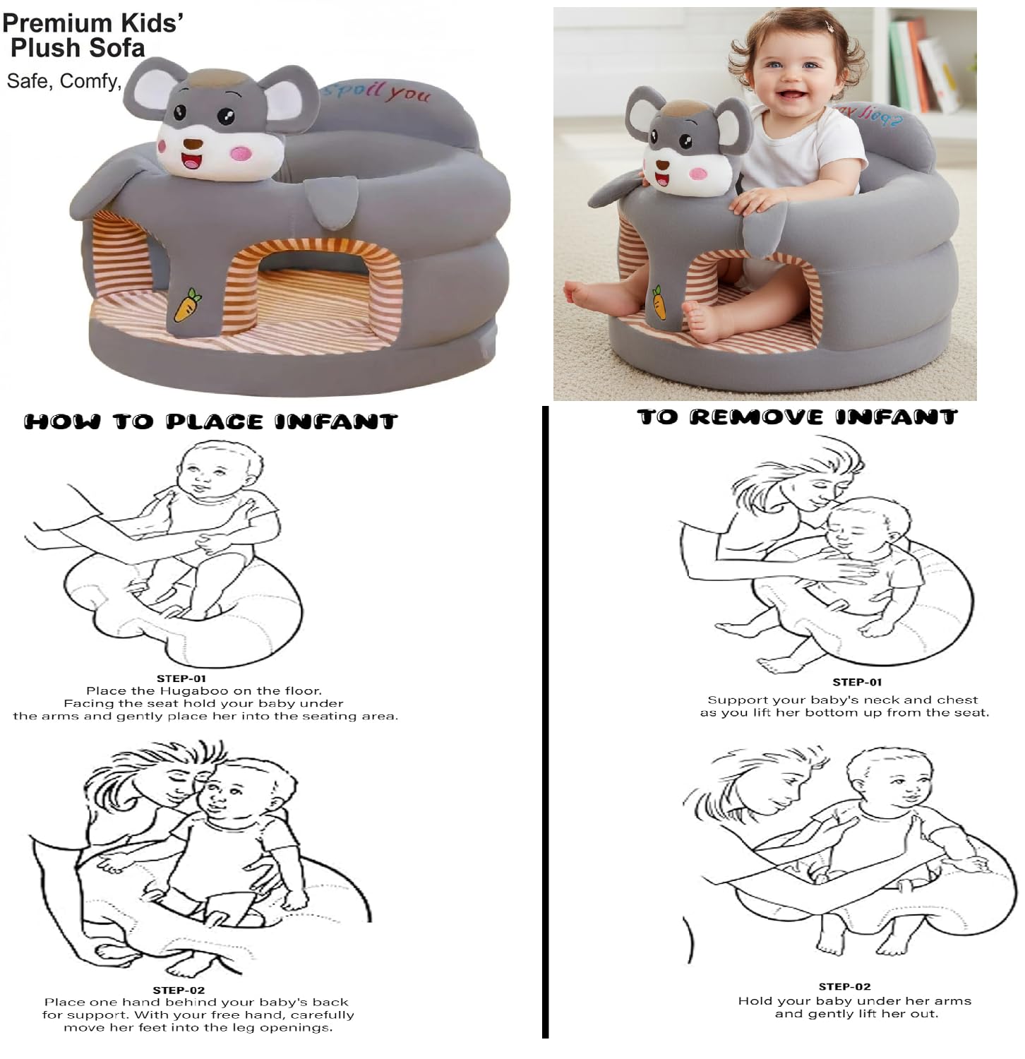 FLOATING DREAMS Plush Baby Sofa Seat | Birthday Gift Return Gift Seat (Use for 0 Month to 2 Year) 4
