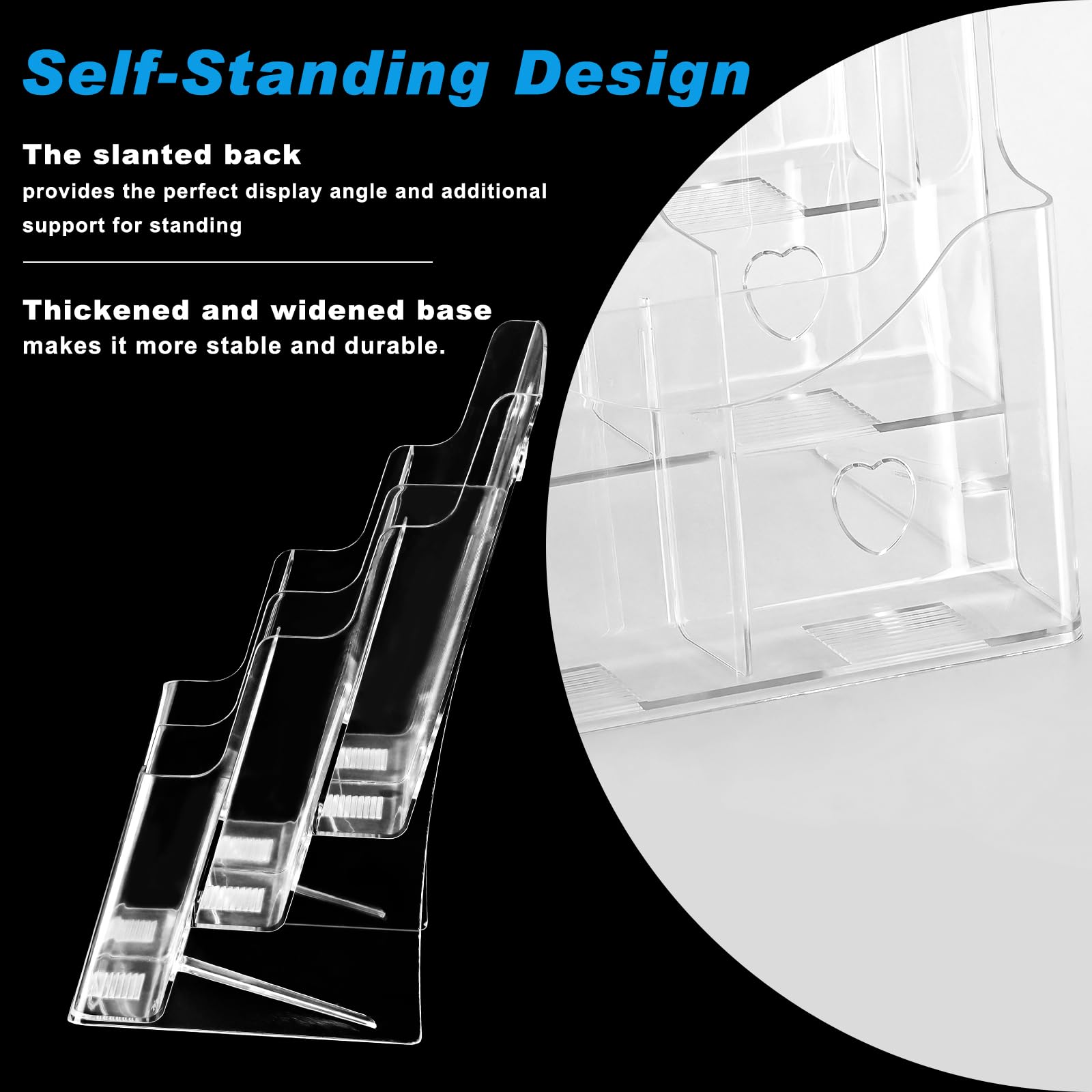 xydstay Soporte acrílico para folletos de 8.5 x 11 pulgadas, soporte de exhibición transparente de 3 niveles, diseño inclinado, soporte de mesa de plástico con divisor para revistas de folleto de 4