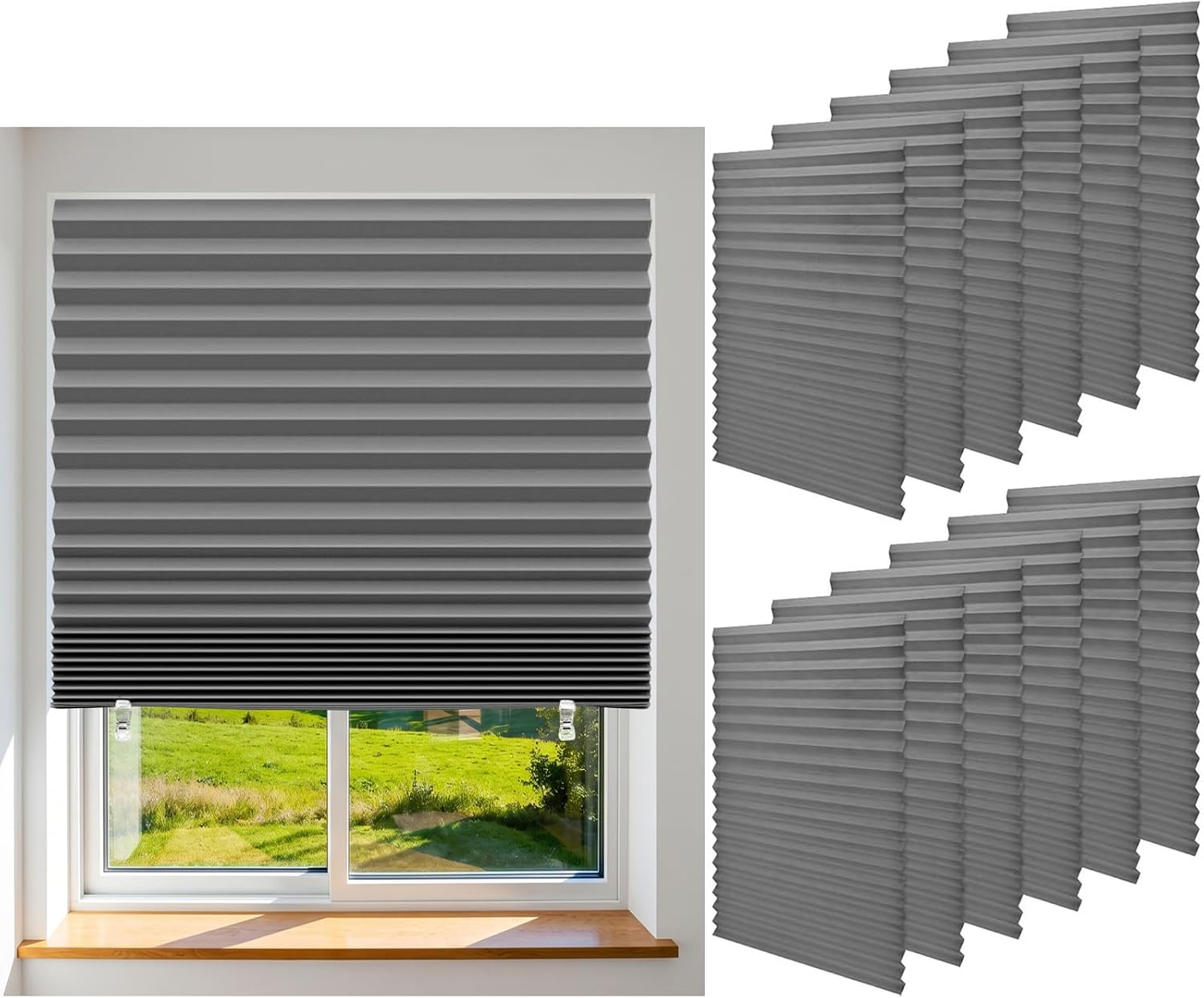 9CH 12 Pack Blackout Blinds No Drill Cordless Window Shades Temporary Grey