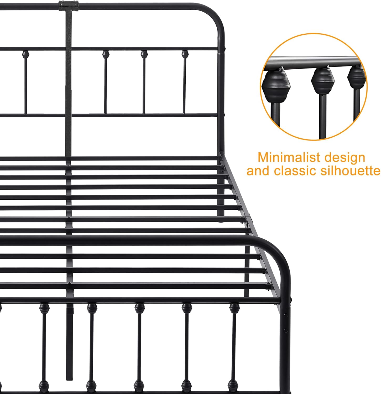 VECELO King Size Victorian Style Metal Bed Frame with Headboard Classic Metal Platform Bed Frame Mattress Foundation with Victorian Style Footboard/Under Bed Storage/No Box Spring Classic Black