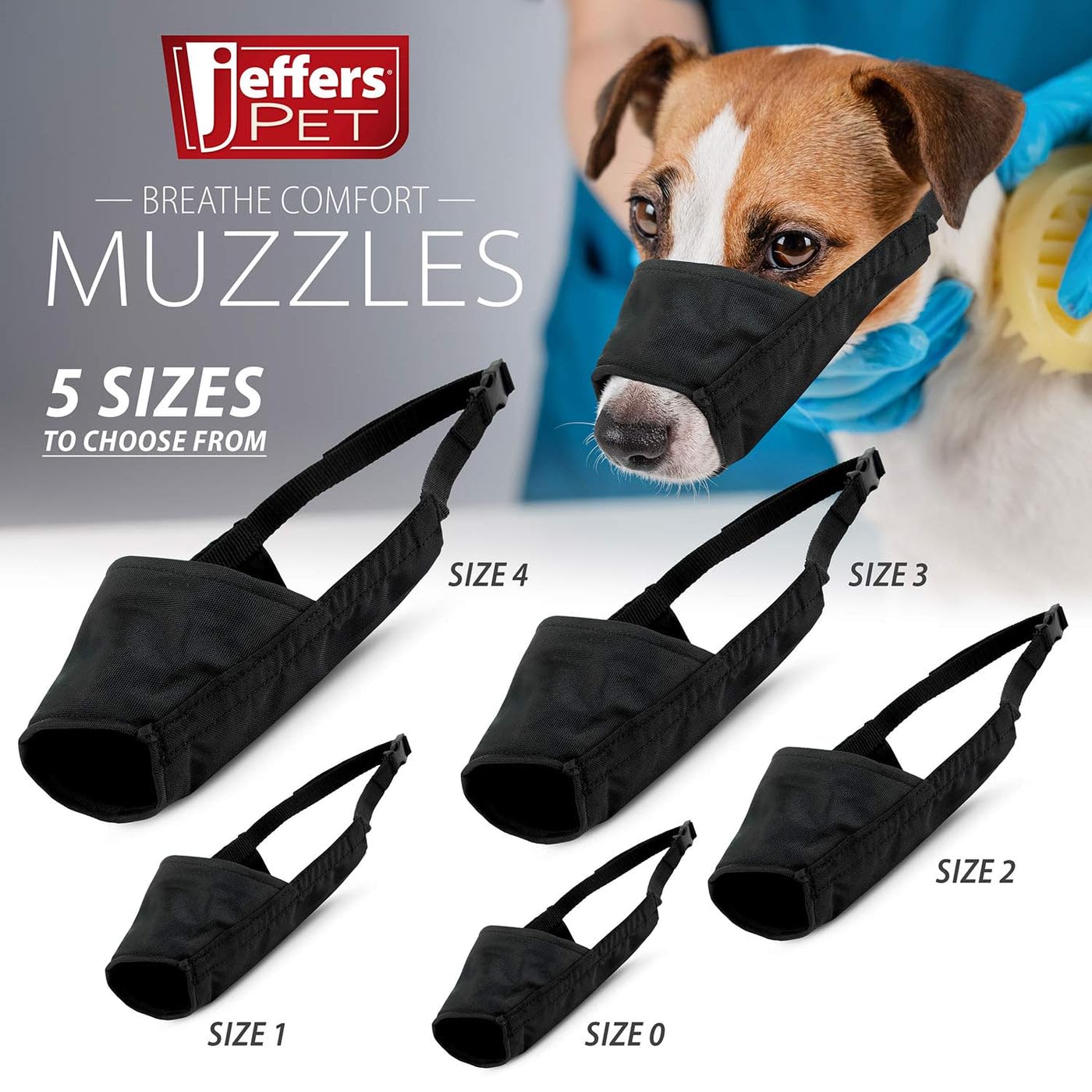 Jeffers Pet Breathe Comfort Dog Muzzle – Large Size, Black, Soft Padded Nose Guard, Lightweight, Breathable Waterproof 600D Ripstop, for Pet Grooming, Home, Air Travel, Cute Secure Fit for Dogs