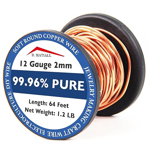 Alambre de cobre 99.95% puro calibre 12 0.079 in 29 pies, carrete de 0.55 libras Alambre de cobre suave C11000 para manualidades, jardinería,