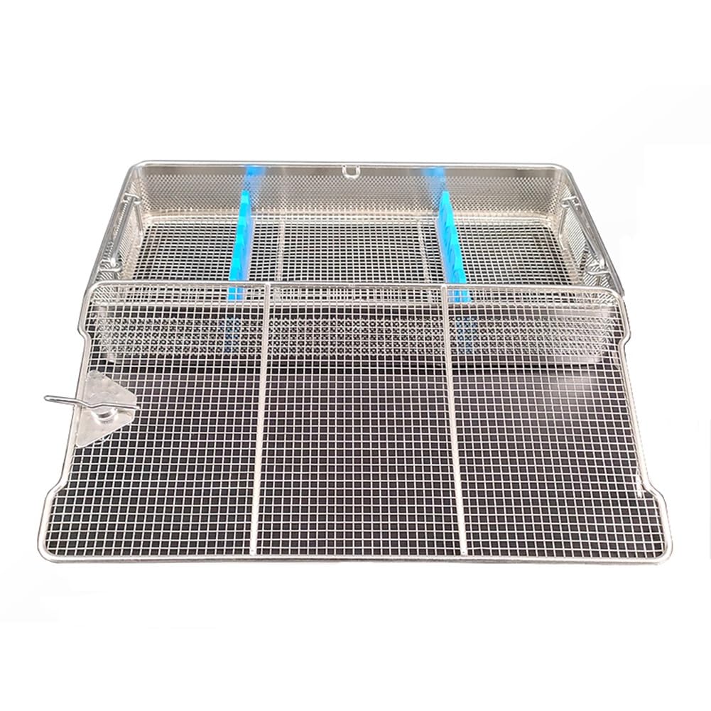 Cesta de desinfección de acero inoxidable 304 con tapa y malla perforada (45x25x7 cm)