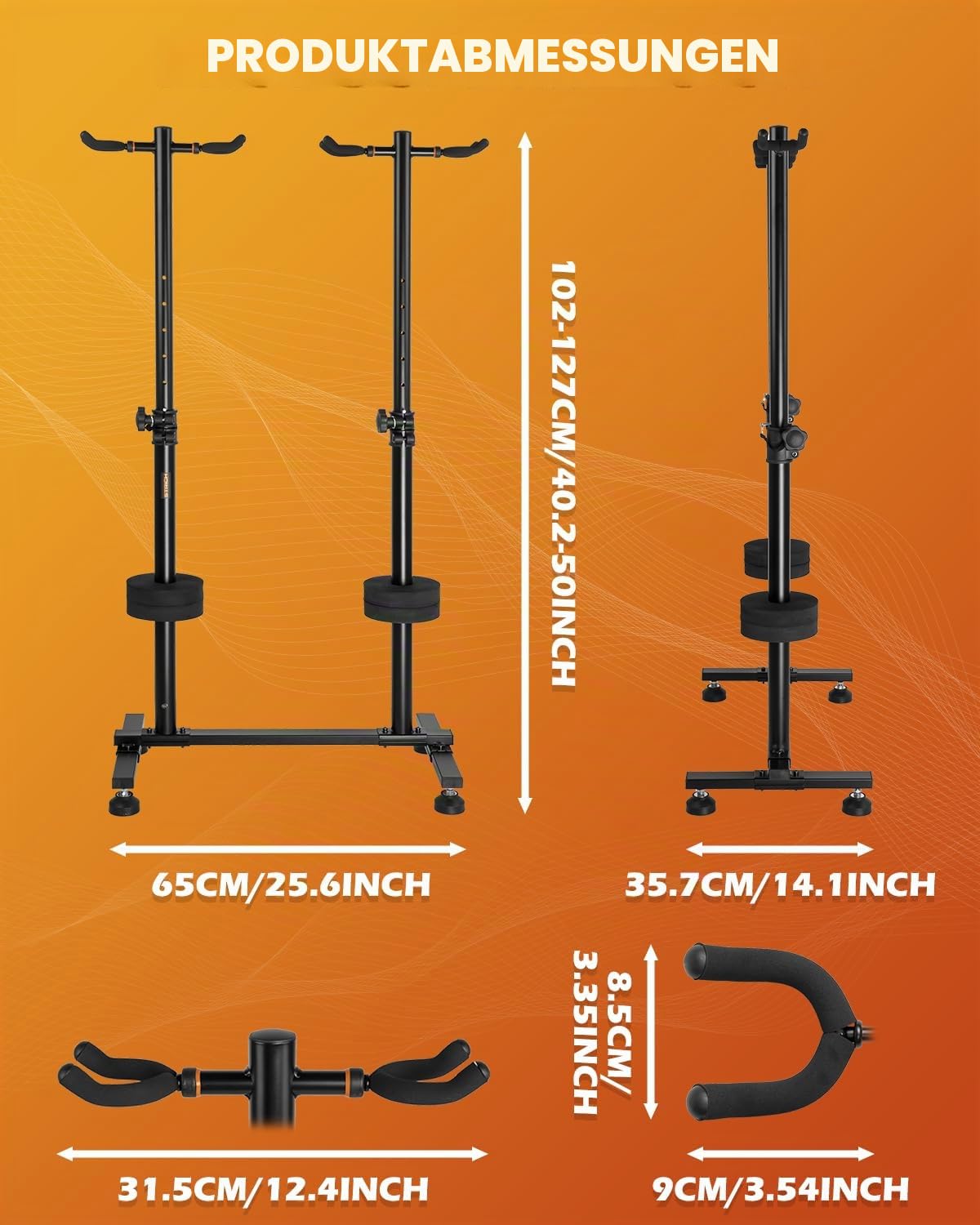 STRICH Gitarrenständer, 4 verstellbare Gitarrenständerhalter, robuster 4 Gitarrenständer für akustische E-Gitarren, Bass, Banjos, zusammenklappbar, Multi-Gitarrenständer, 4 Halter, FH-S4U