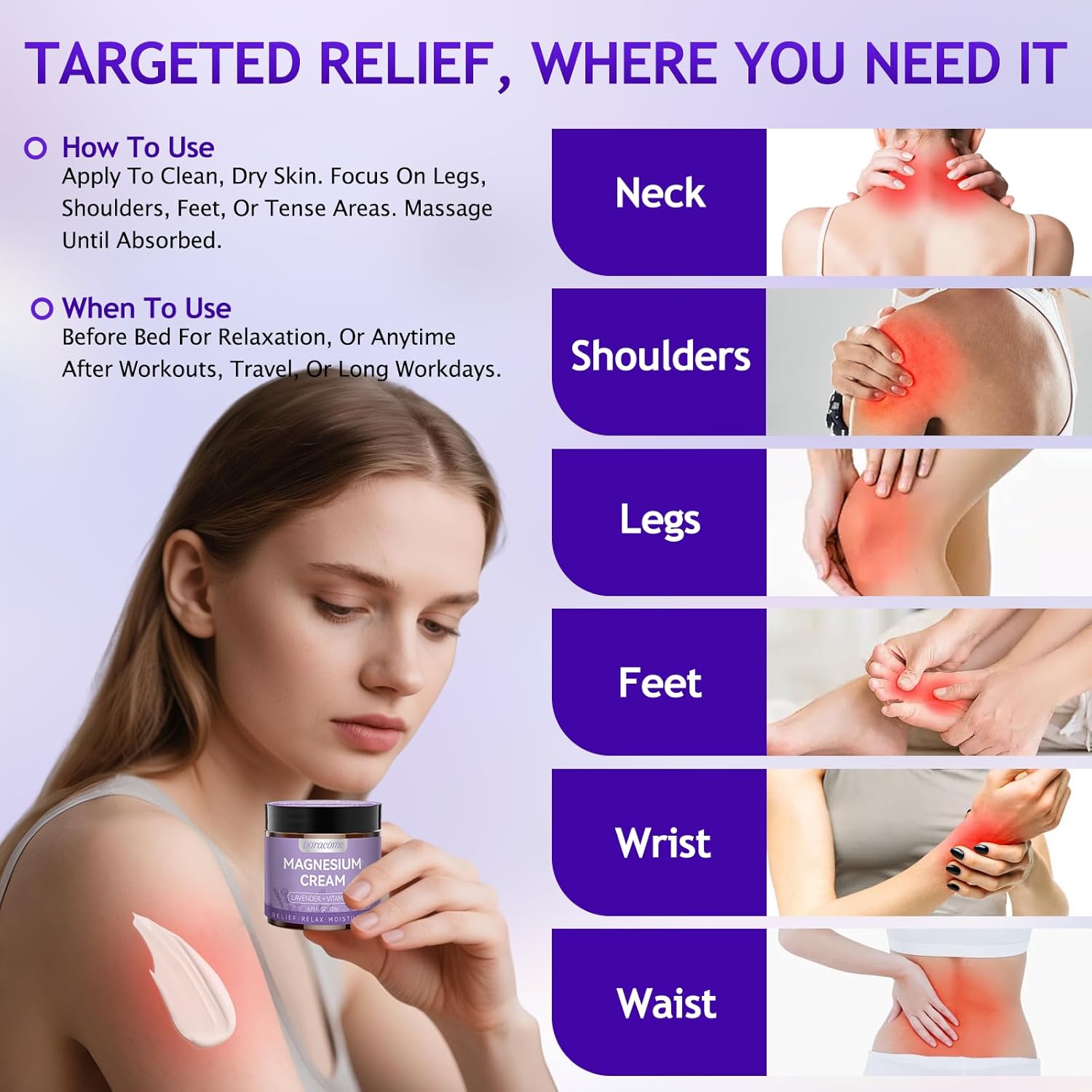 Magnesium Moisturizing Cream for Muscle Relief, Sleep Support and Stress Relief, Fast-Absorbing Formula,Skin Friendly,Lightly Scented