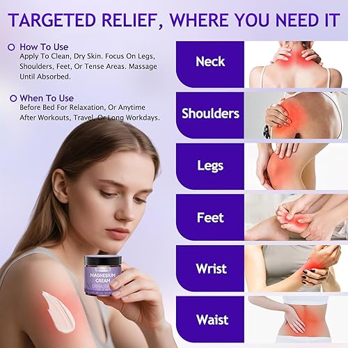 Miniatura 8 de Loción de magnesio  Crema de magnesio para todo tipo de piel, rutina a la hora de acostarse, no grasa, de rápida absorción, sin perfume, para