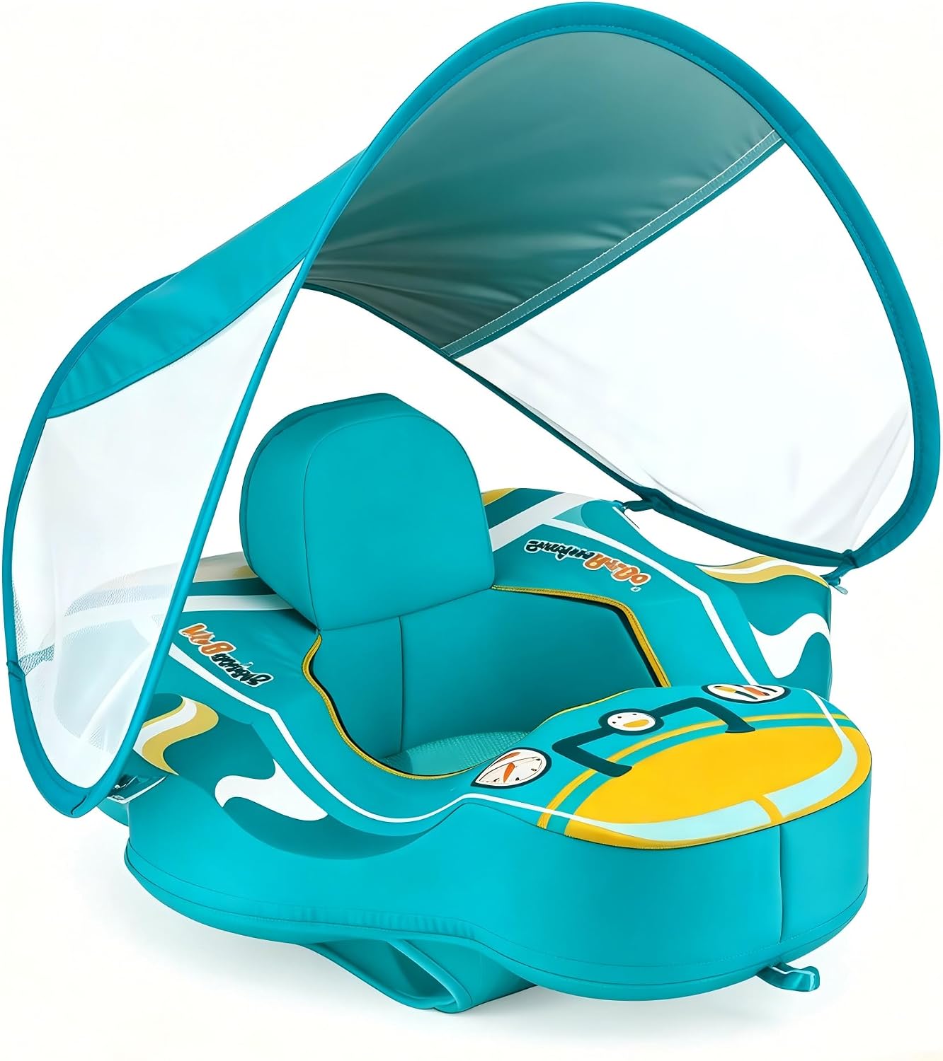 Baby Pool Float with Canopy, Inflation-Free Airplane Seat Ring, Blue and Pink, for Ages 6-36 Months