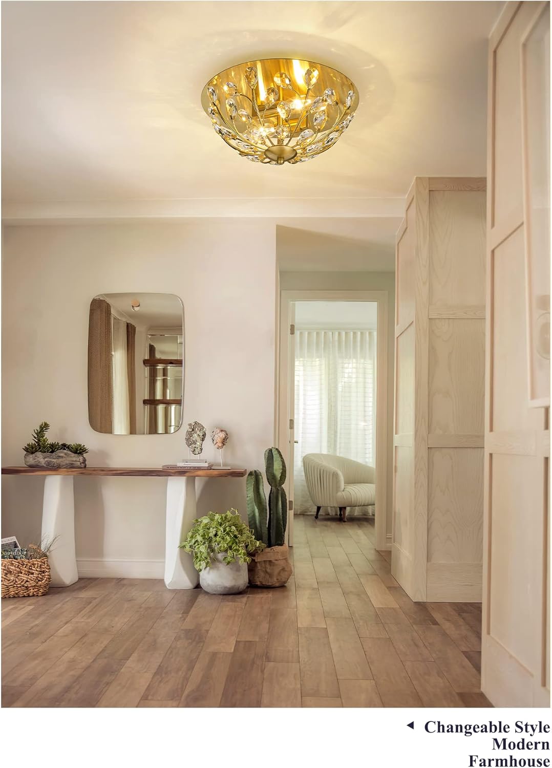 12 Inch Crystal Flush Mount Ceiling Light, Gold Light Fixtures Ceiling Mount, Modern Flower Close to Ceiling Lighting for Living Room, Dining Room, Bedroom, Kitchen, Hallway, Entryway, XDD012-2-G-1