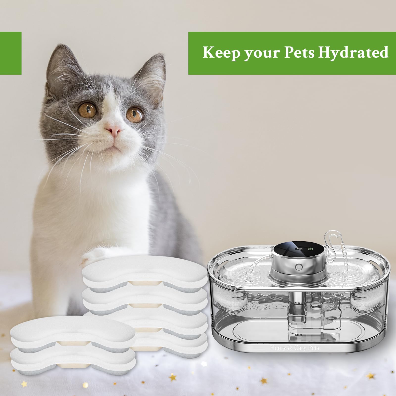 Filtros de fuente de agua para gatos, paquete de 12 filtros y esponjas de repuesto para fuente inalámbrica de gato de acero inoxidable de 3 L, filtro dispensador automático de agua para perros