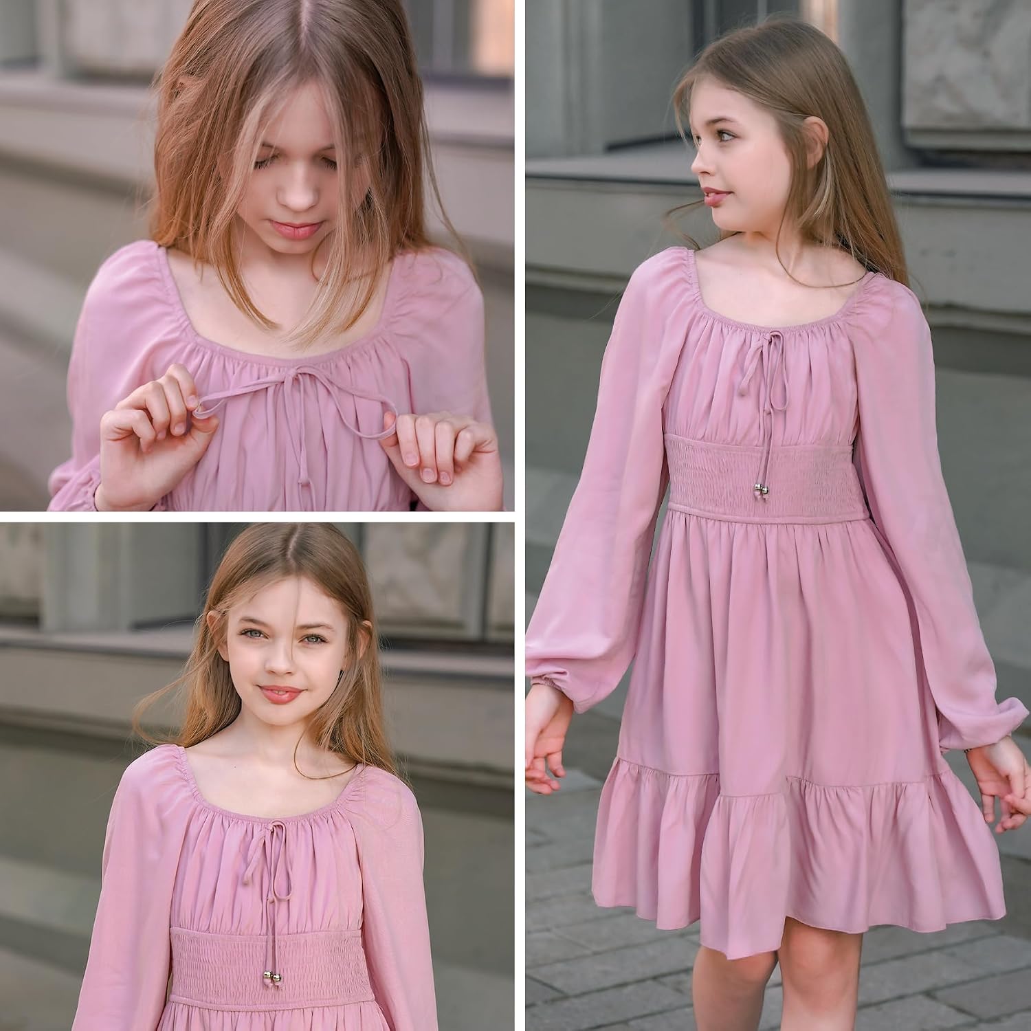 Simplee kids Girls Dresses Fall Long Sleeve Dress for Girl Tween Off Shoulder Smocked Dresses Size 4-15 Years