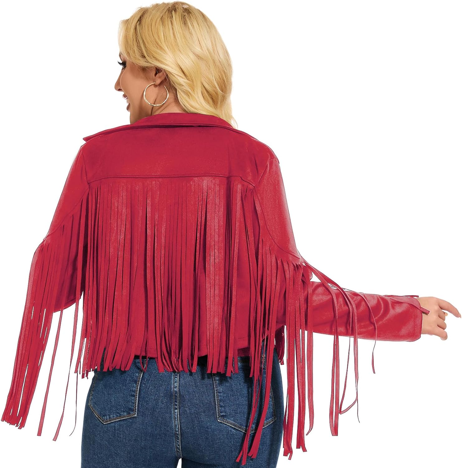 ATAMET Women's Faux Suede Leather Coats For Women Trendy Fall Western Fringe Jacket Tassel Motorcycle jacket Halloween - Image 4