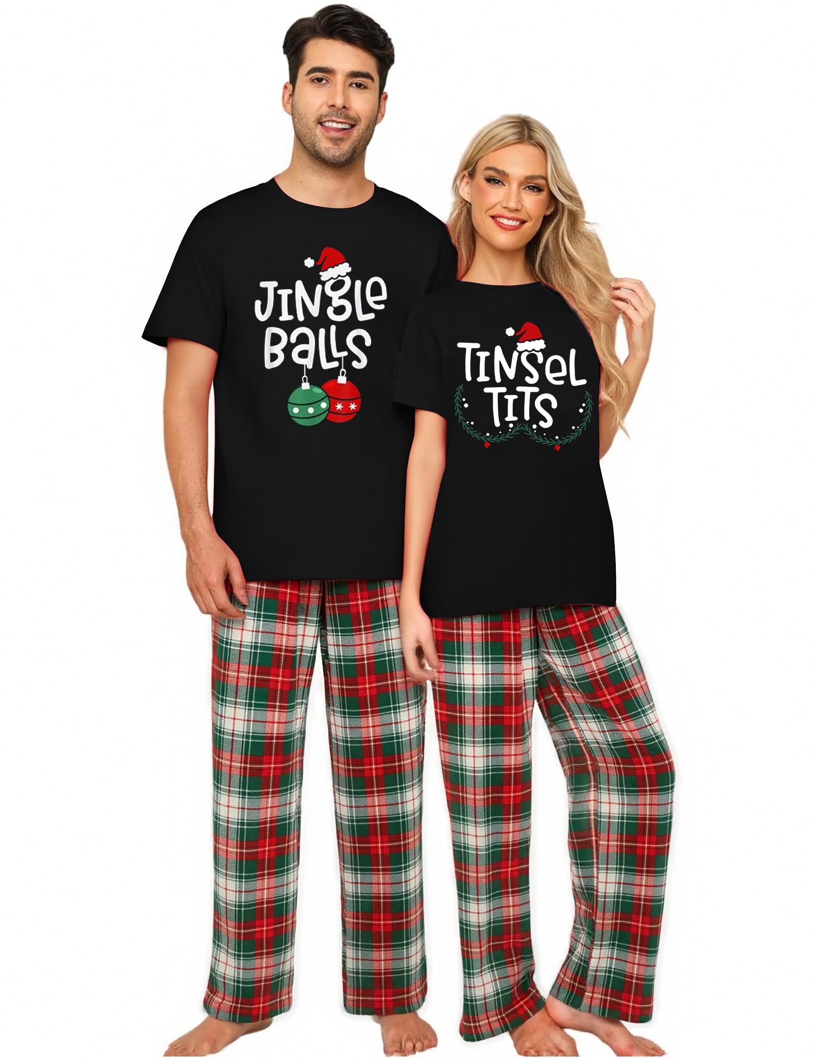 Christmas Pjs Matching Sets for Couples/Adults holiday Xmas Printed Top and Plaid Pants Sleepwear Pajamas-image-15
