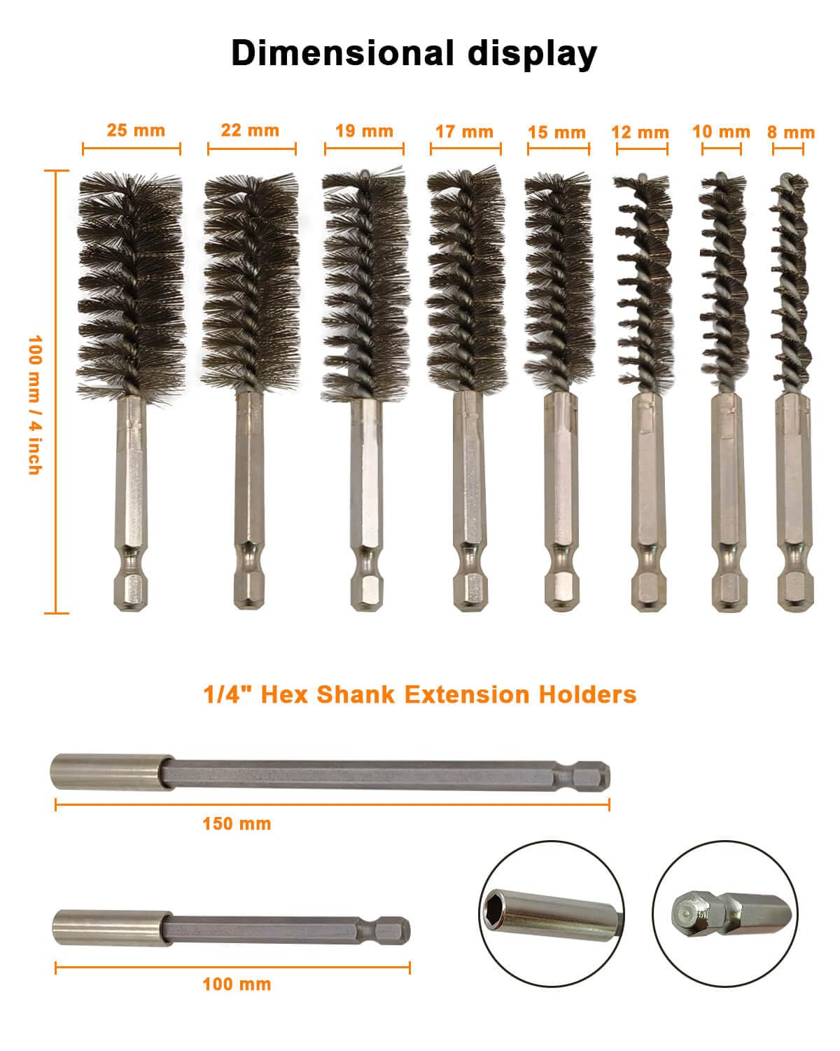 Wire Brush for Drill Set - 8 Types of Drill Wire Brush, Drill Stainless Steel Bore Brush Attachments for Cleaning Metal Fit for Power Drill(8, 10, 12, 15, 17, 19, 22, 25mm)