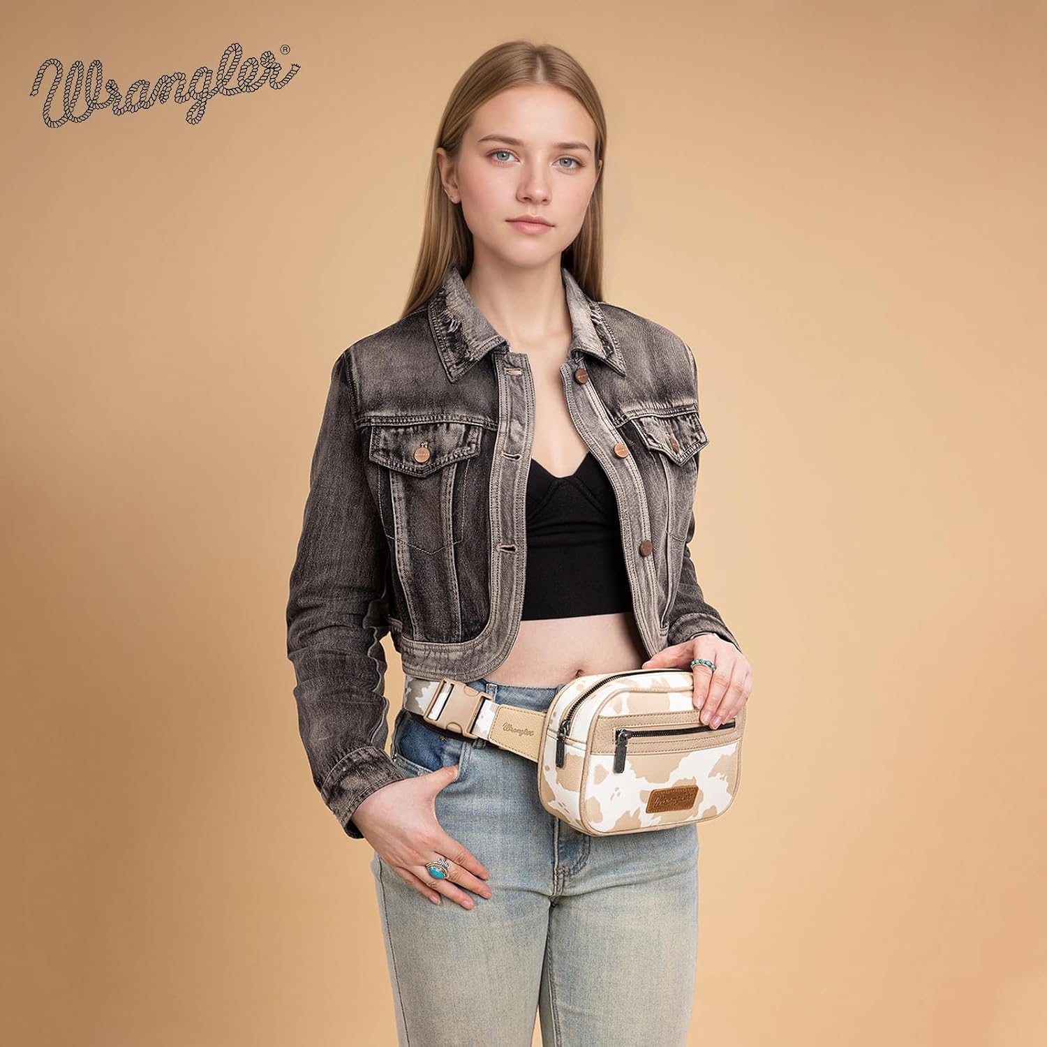 Wrangler Waist Pack for Women Cow Print Fanny Pack Crossbody Belt Bag With Adjustable Strap