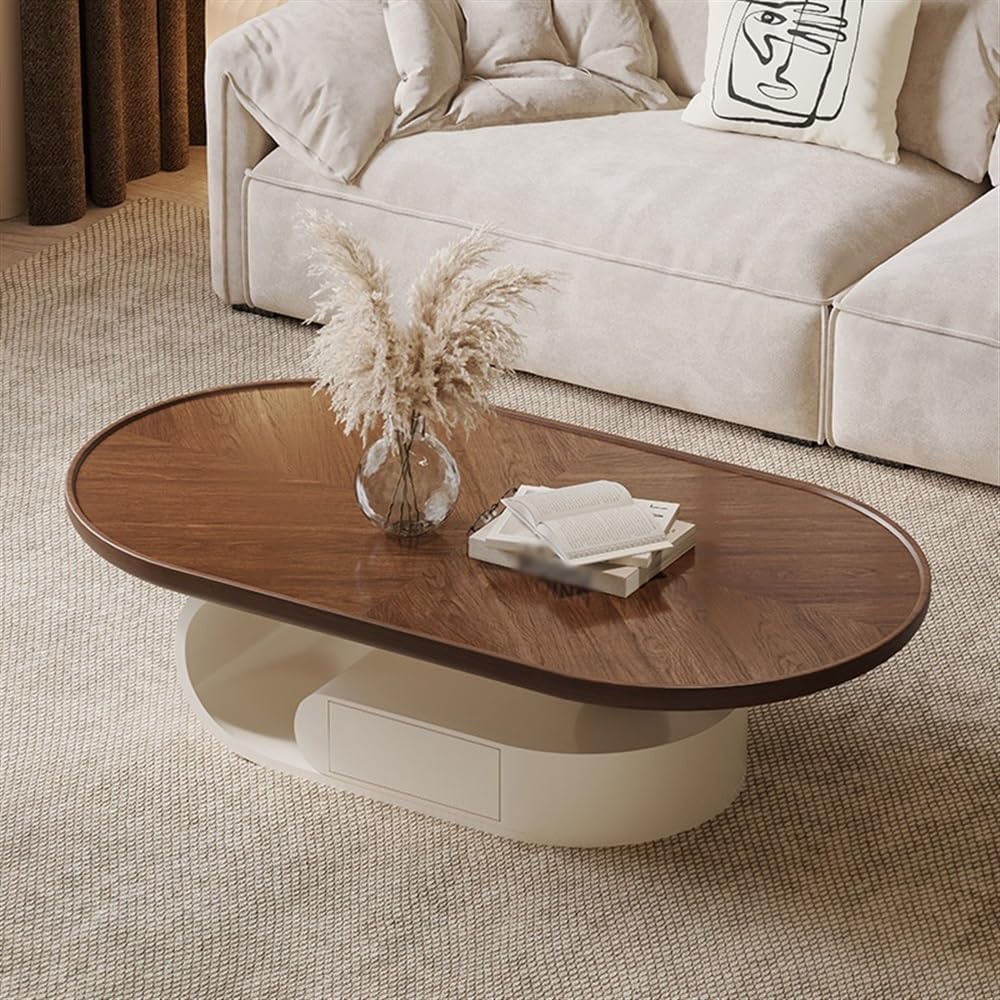 Stoliki centralne Stolik kawowy owalny z drewna orzechowego, nowoczesny minimalistyczny design do salonu, luksusowe meble do domu Stolik boczny(130cm)