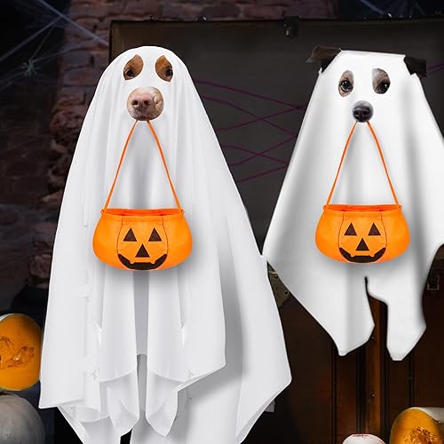 Miniatura 6 de Sadnyy Juego de disfraz de perro fantasma de Halloween de 31.5 x 47.2 pulgadas, incluye disfraces de perro con cubo, disfraz de fantasma con cubo de