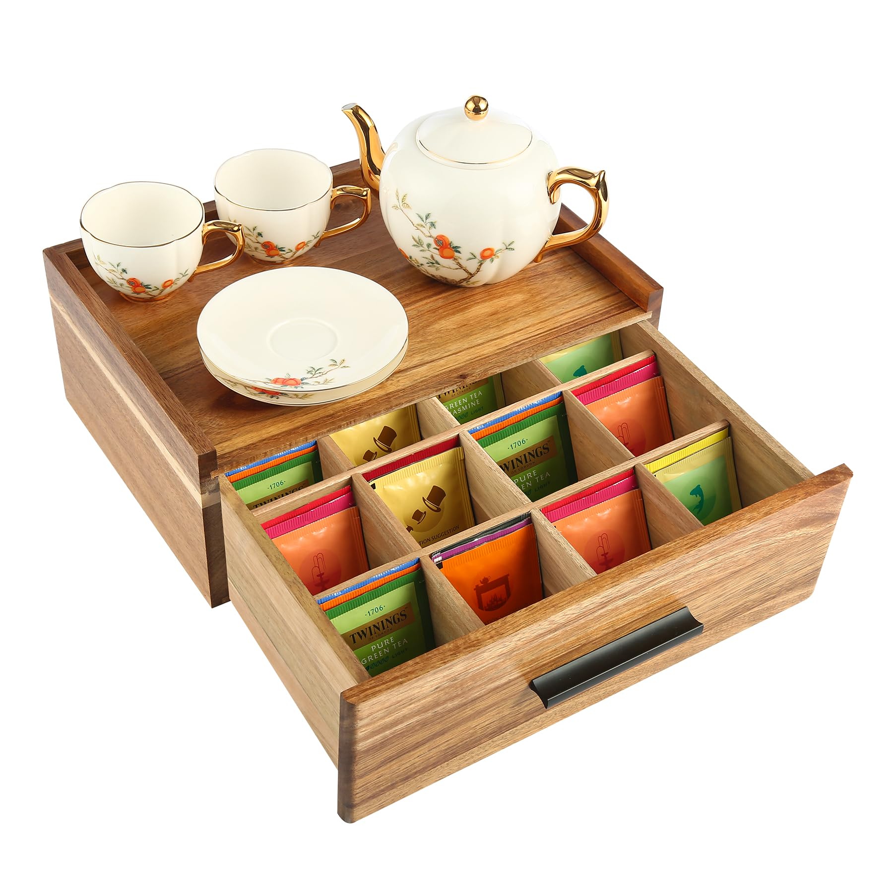 Tea Box Auch Tea Bag Organizer - 8 Compartment Kitchen Storage Box For ...