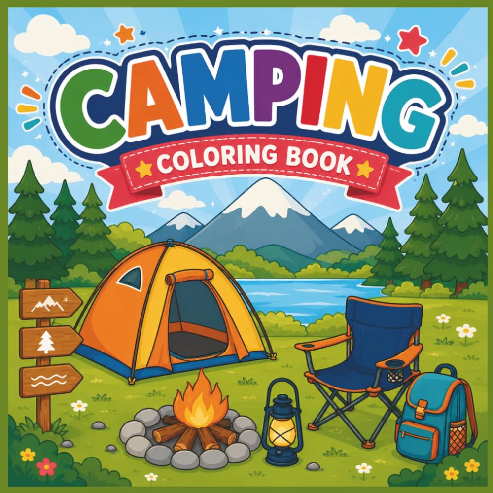 Camping Coloring Book for Kids: Large Easy Camping Scenes with Tents, Campfires, Cabins & Outdoor Adventures for Ages 3–8