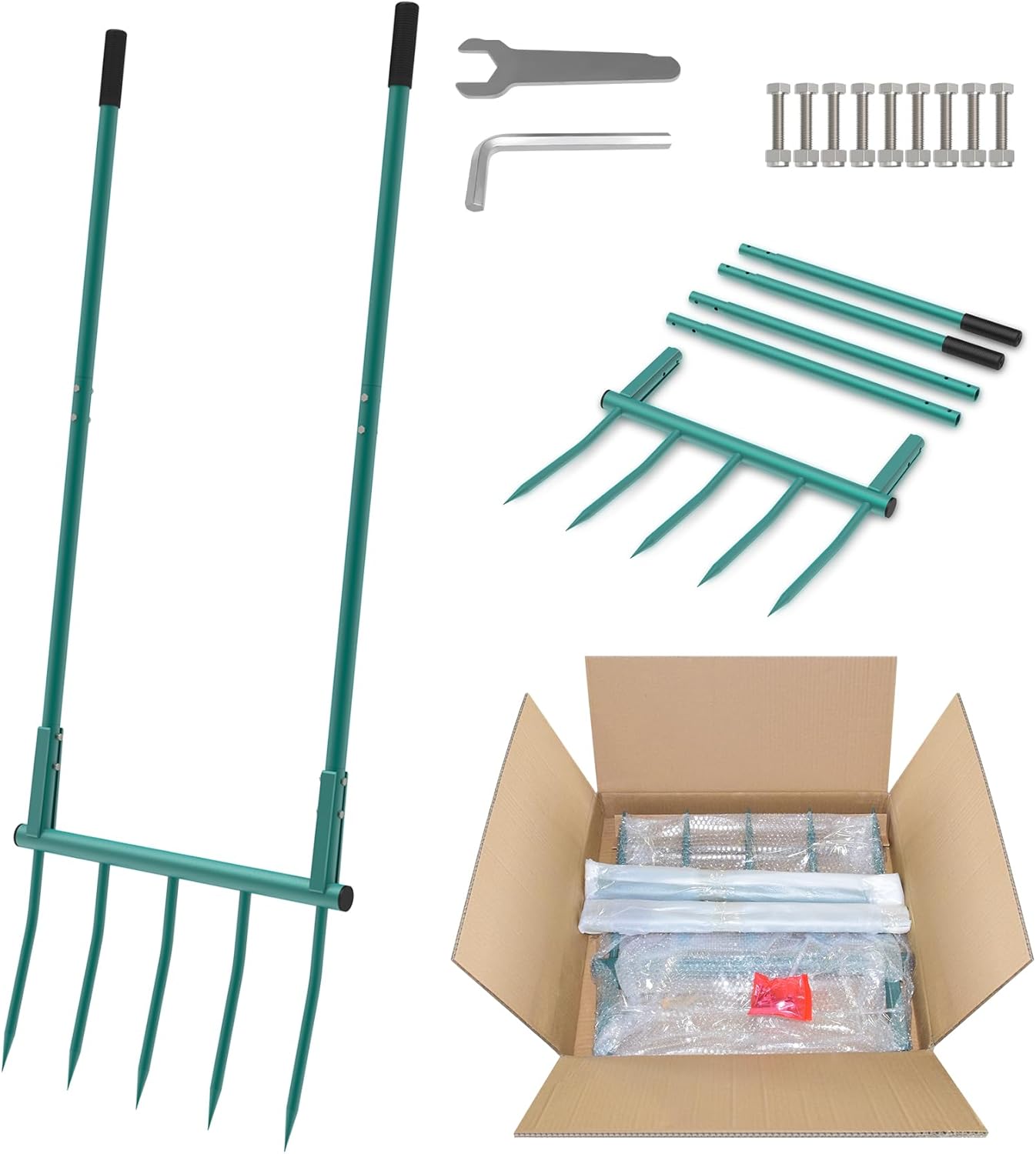 Broad Fork Garden Tool - 5 Tines Heavy Duty Broadfork for Digging, Cultivating & Loosening Soil, Ergonomic U-Shaped Design Hand Tiller for Gardening & Farming