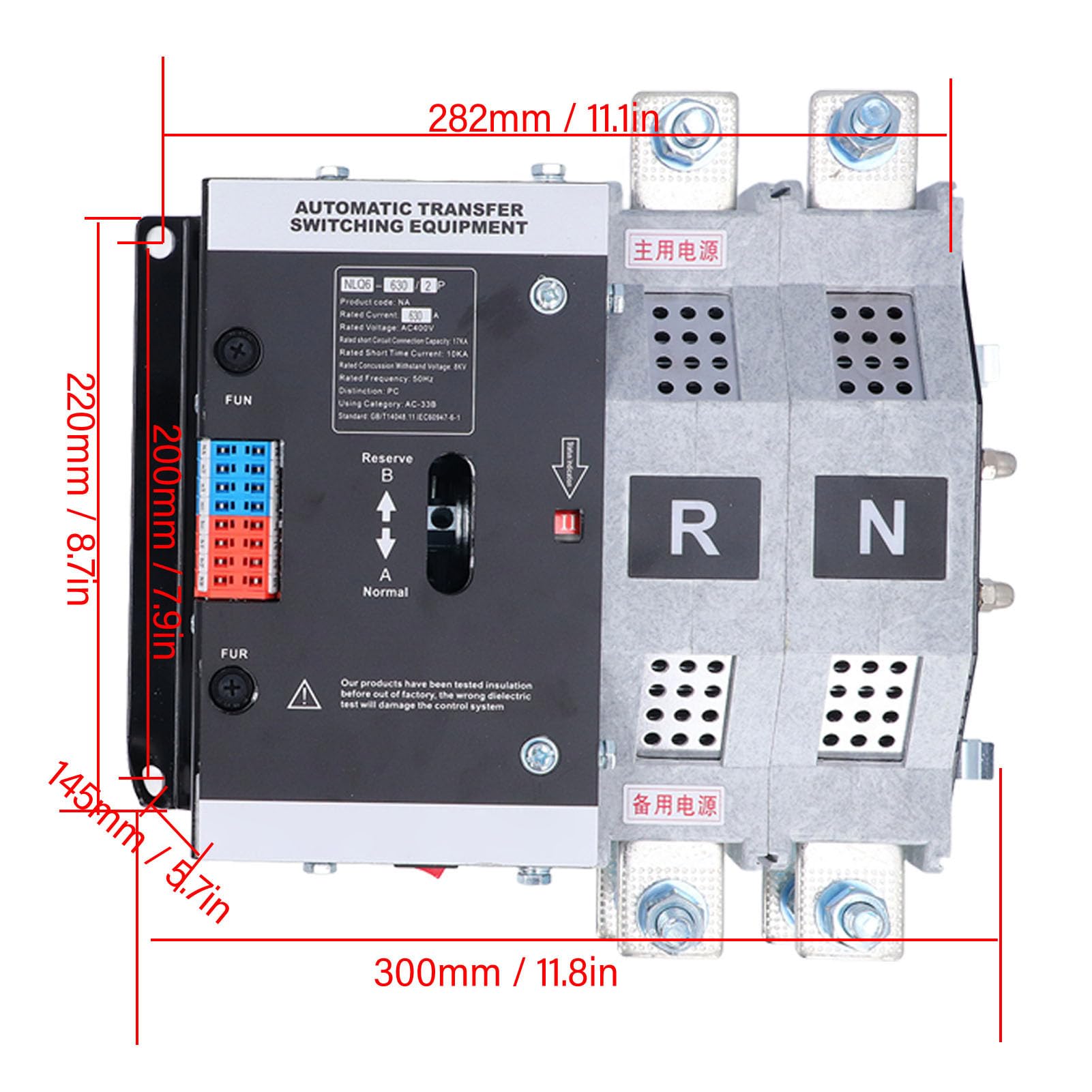 Automatischer Transferschalter, AC400V 630A 2P Dual Power Transfer Switch Handbuch Schnelles Umschalten Generator-Umschalter Dual-Power-Standby-Generator für Fabriken,