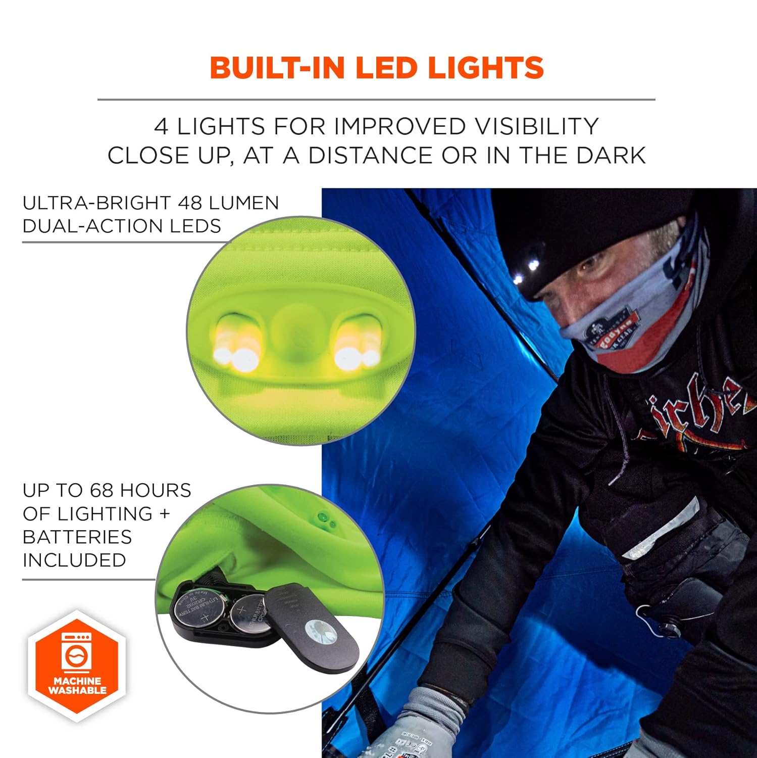 Skull Cap Beanie Hat with LED Lights, Ergodyne N-Ferno 6804