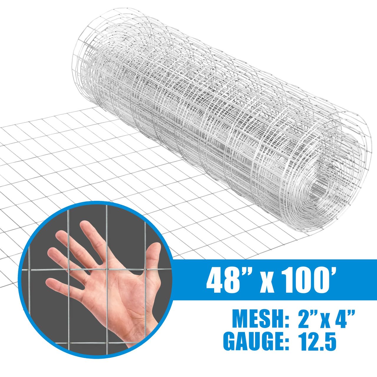 Fencer Wire Welded Wire Fence 12.5 Gauge, Galvanized Welded Fence Wire Roll, Mesh Size 2-Inch x 4-Inch, Hog Wire Fencing Cage, Multiple Use for Home Improvement & Animals Enclosure (4ft. x 100ft.)