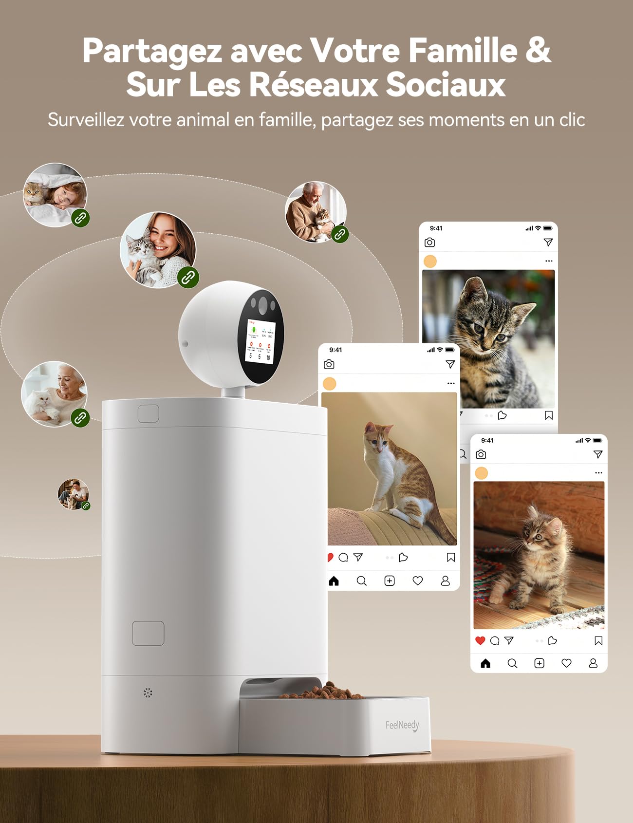 FEELNEEDY 5.5L Distributeur Croquettes Chat Automatique avec HD 3MP 360°Caméra, Wi-FI 2.4G/5G IA Distributeur Croquettes Chien avec Vision Nocturne, Audio Bidirectionnel, Écran IPS & APP Contrôle