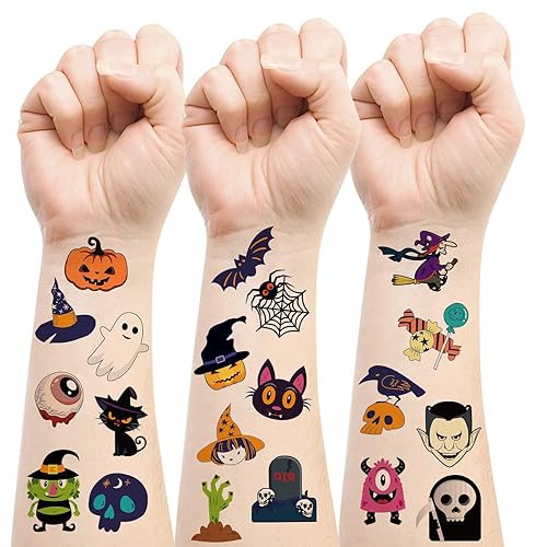 160 tatuajes temporales de Halloween para niños, calcomanías para decoraciones de fiesta y suministros de recuerdos