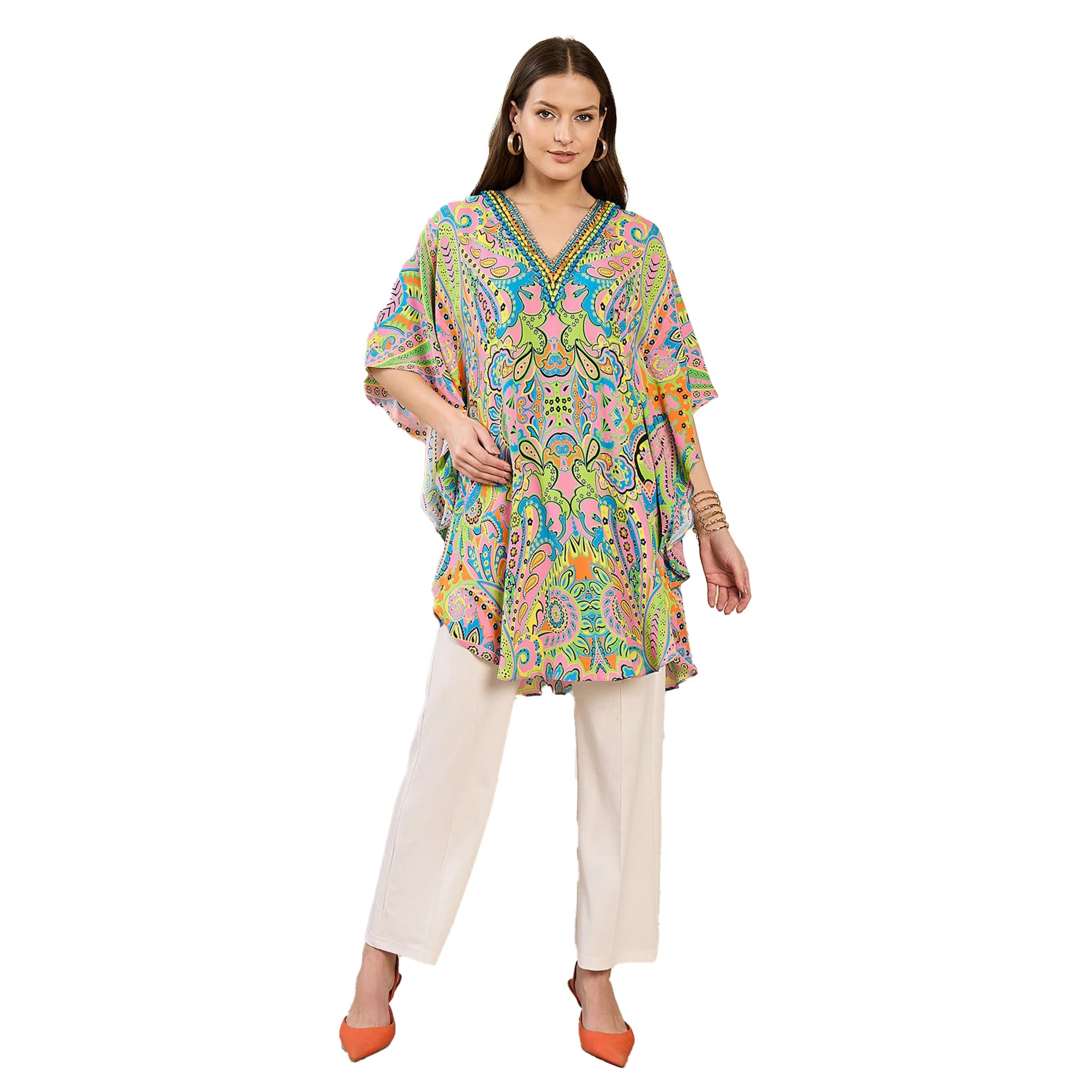 first resort Pink and Blue Paisley Tunic in Double Viscose Georgette for Women by Ramola Bachchan-picture-40