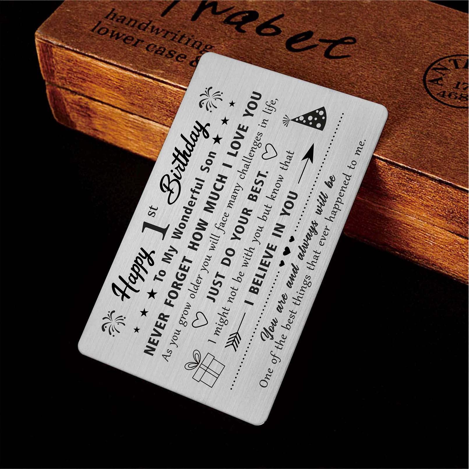 FALOGI Carte D'anniversaire Pour Fils – Carte D'anniversaire Pour Fils – Cadeau D'anniversaire Pour Fils De 1 An, Carte Portefeuille Gravée En Métal