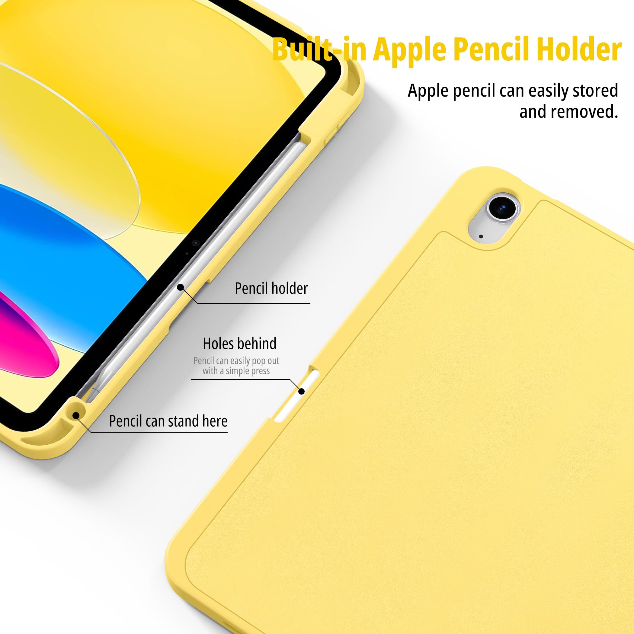 CACOE Custodia Cover Compatibile con iPad 11a Generazione (A16) 11" (2025) / iPad 10a Generazione 10.9" (2022) (A2757/A2777), Ultra Sottile Retro Cover con Portapenne,Giallo