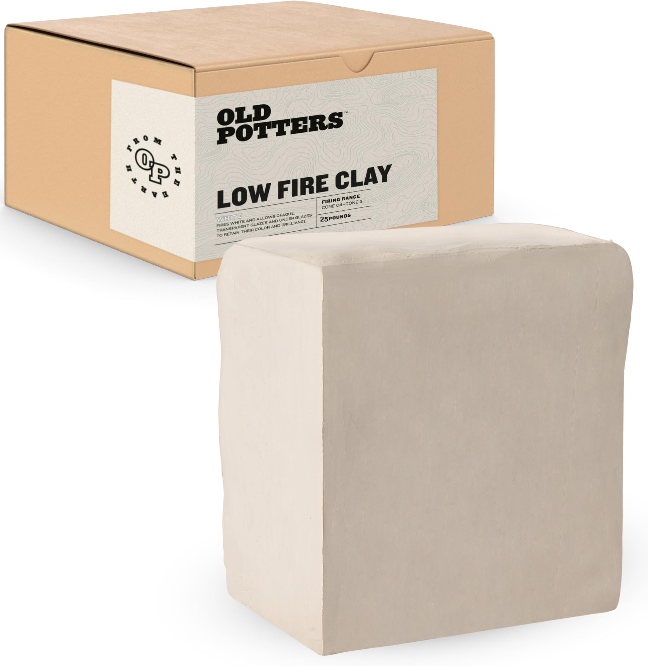 Old Potters Low Fire Pottery Clay White, 25 lbs (Cones 06-04) Made in USA for Modeling and Wheel Throwing and Hand Building, Pottery Clay for Sculpting, Beginners, and Advanced