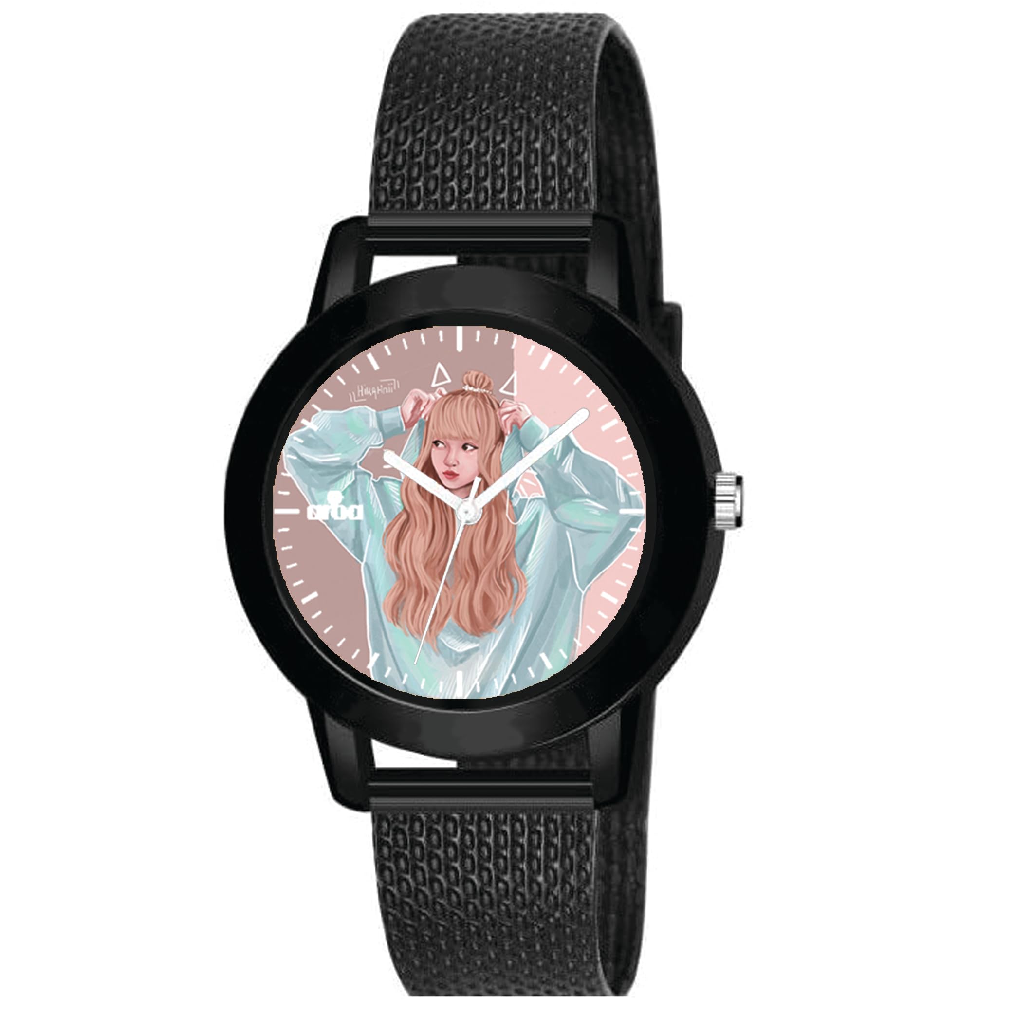 AROA Watch for Ladies Womens with Black Pink Cute Girl Anime Model :1026 in Black Metal Type Rubber Analog Watch Pink Dial for Women Stylish Ladies Watch for Girls (B0CJV9SXG3) Amazon Price History, Amazon Price Tracker