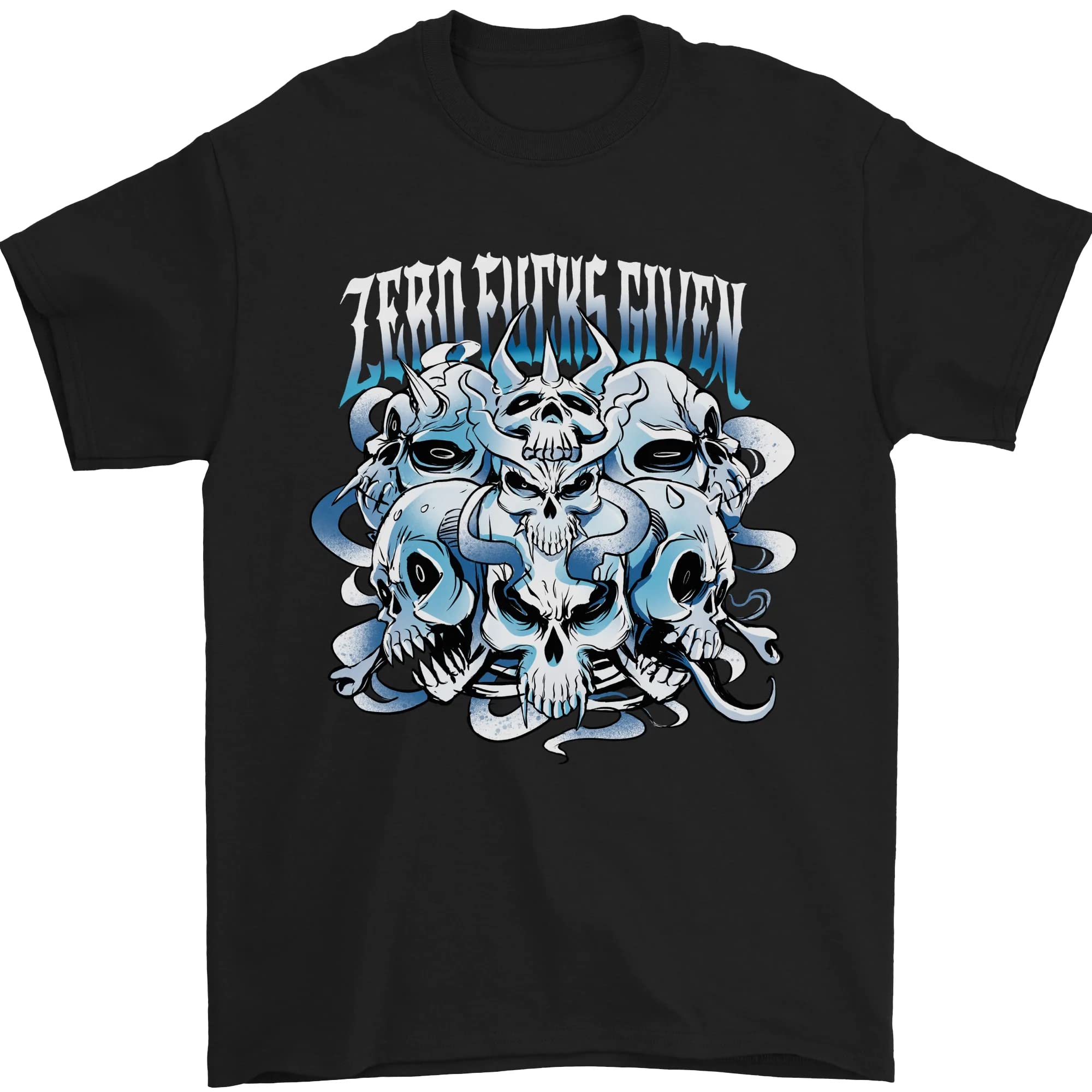 3TEES Zero Fooks Given Skulls Biker Motorcycle Mens T-Shirt 100% Cotton