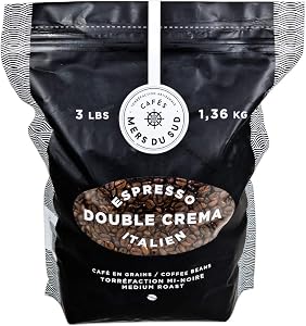 Cafes Mers du Sud - Whole Coffee Beans for Espresso 3 Pound (1.36 kg) - Medium Roast - Espresso Double Crema Italien - Coffee Beans Medium Roast Whole Bean - Resealable Bag