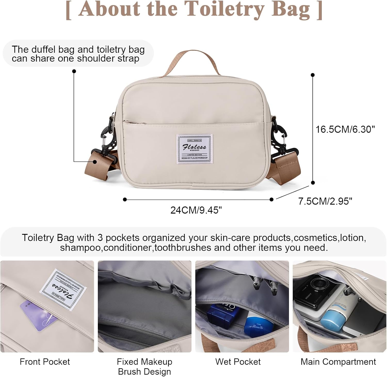 Travel Duffel Bag with Shoes Compartment, Carry on Overnight Weekender Bags for Women, For Spirit Airlines 18x14x8 Personal Item Bag - Image 3