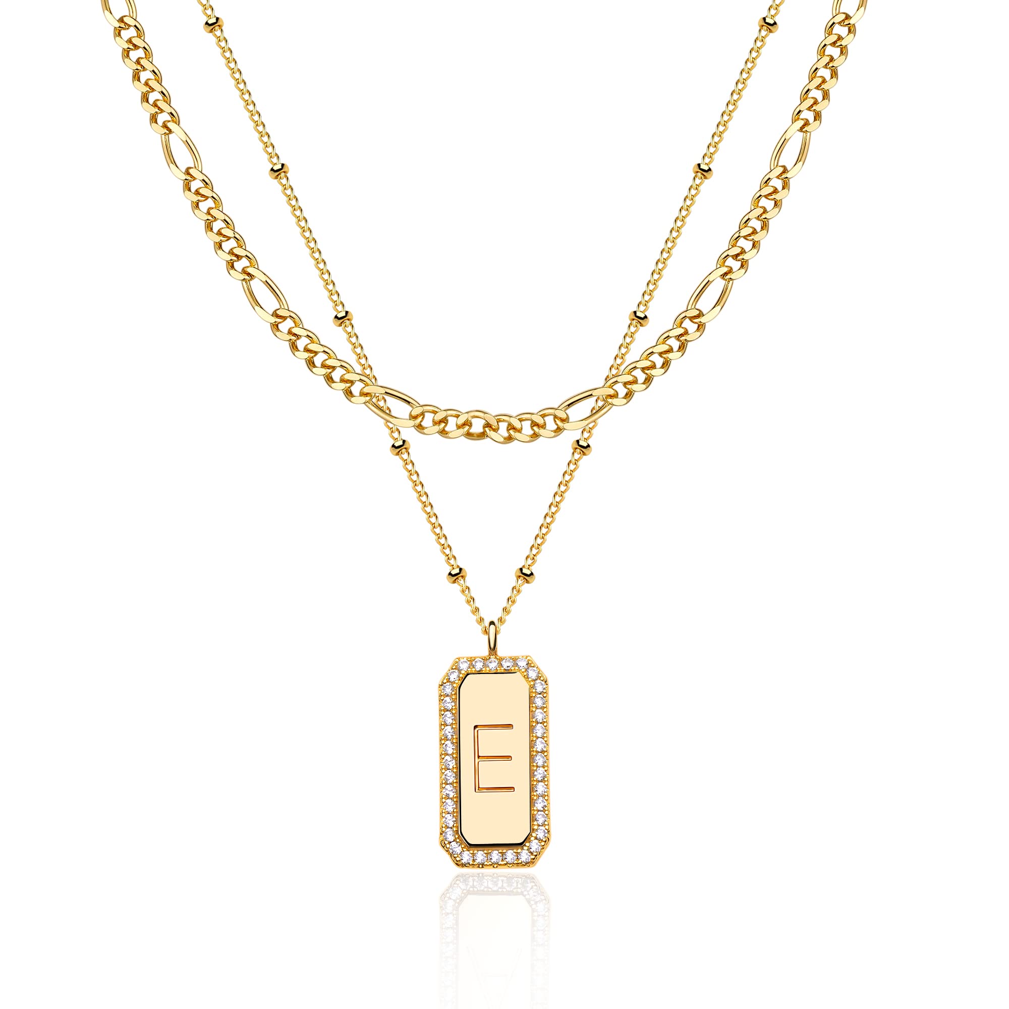 TONTMY STUDIOSGold Initial Necklace for Women 14K Gold Plated Figaro Chain Choker Layered Necklaces Set Bar Rectangle Pendant Necklaces Simple Dainty Letter Necklace Everyday Gold Jewelry