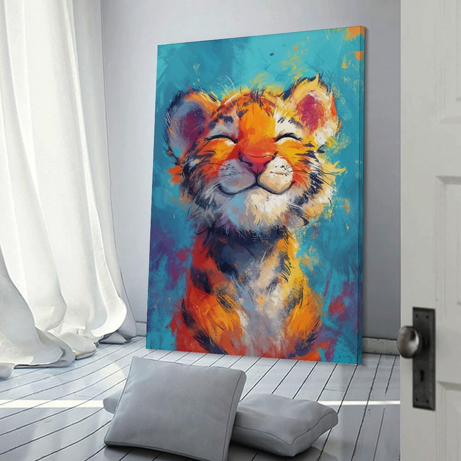 Junmoney Frame-Style-23 Abstract Cat Painting Art Decorative Canvas Print, 16X24inch(40X60cm), For Contemporary Homes, Apartments Or Offices, Home Artwork For Modern Interiors
