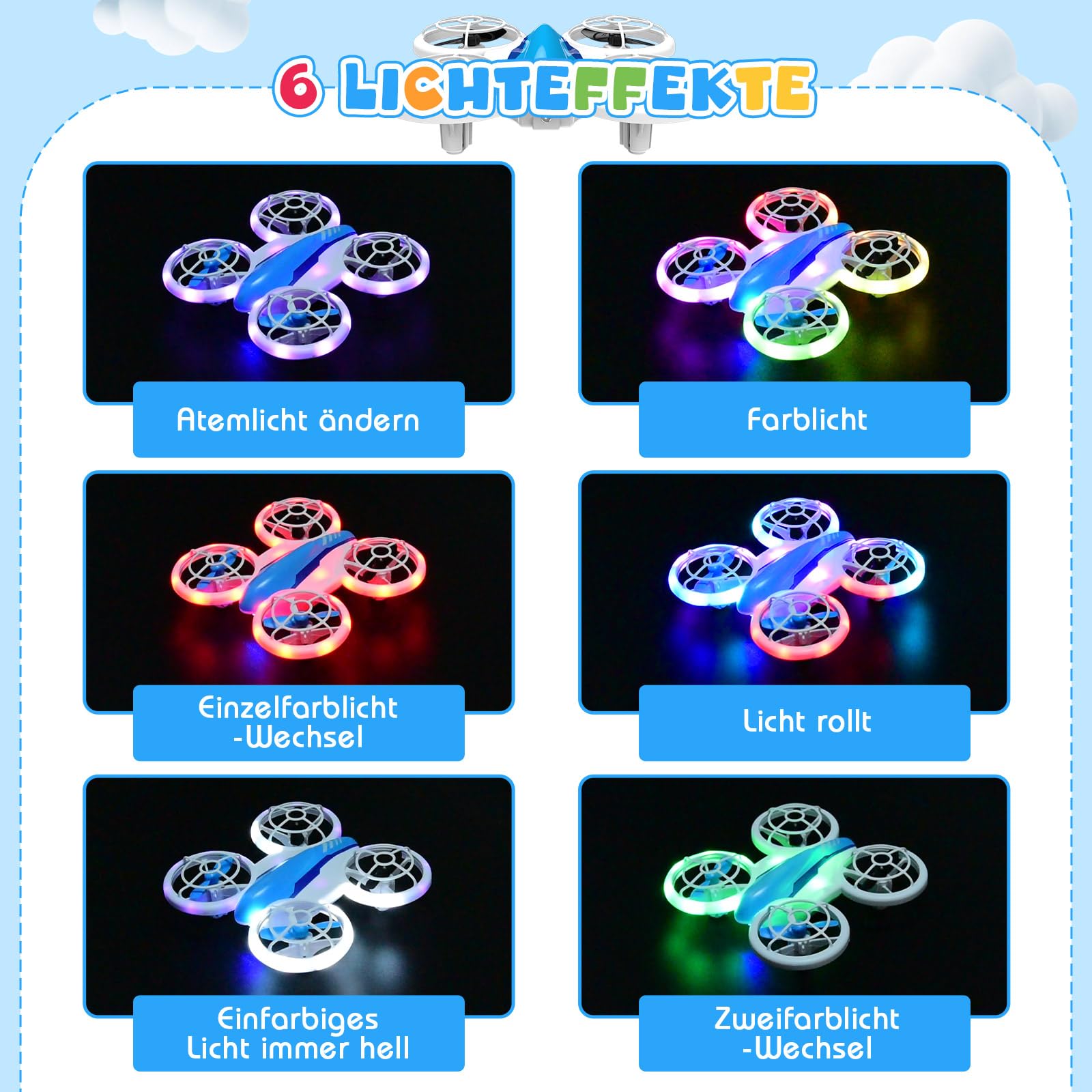 YIKANWEN Dron RC para Niños de 6 a 14 Años con Luces LED, Vuelo en 360° y Aterrizaje con Una Tecla - Juguete de Cuadricóptero para Niños y Niñas