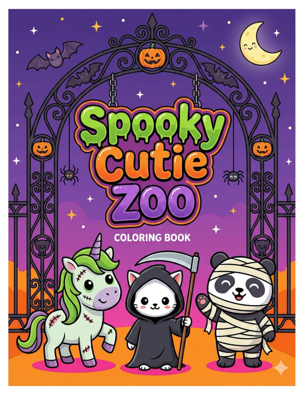 Spooky Cutie Zoo: A Kawaii Halloween Coloring Book for Kids, Teens & Adults | Featuring 50 Adorable Zombie Animals, Monster Food, and Creepy Cute Creatures with Thick Bold Lines.