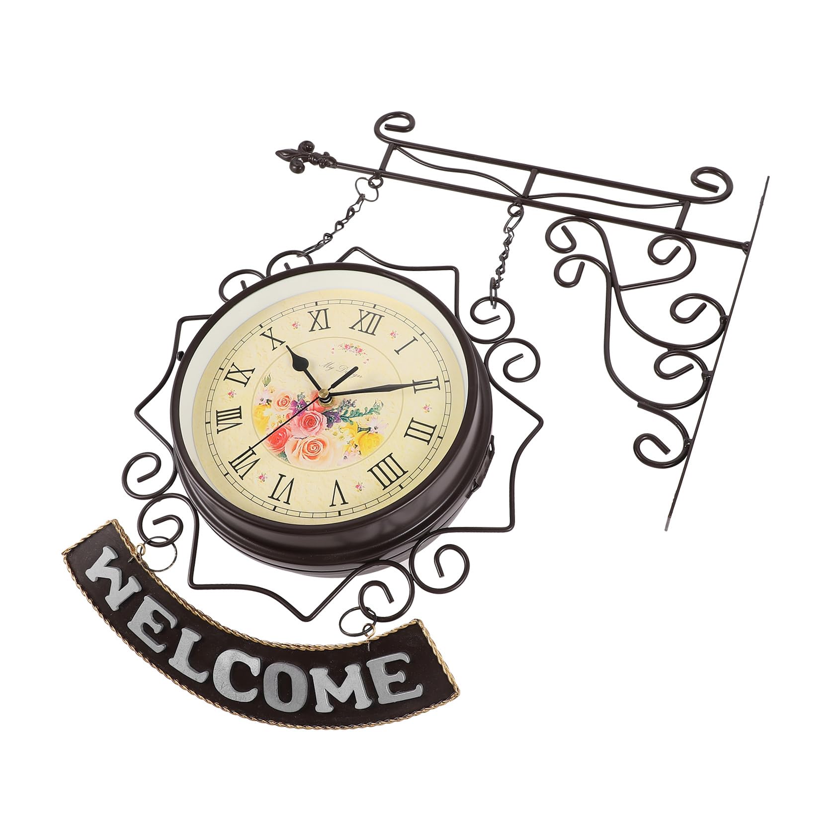 Horloge murale double face en fer forgé suspendu de style vintage industriel