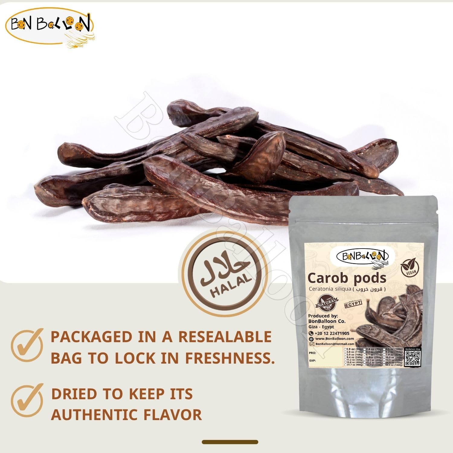 bonballoon Organic Raw Pure Natural Food 20 Pcs Carob Pods Whole ( 12 oz / 340 gm ) Ingredients Ceratonia Siliqua Caesalpinioideae Fabaceae Non Gmo Herbies Herbs Better Herbal Spices Eat Or Drink
