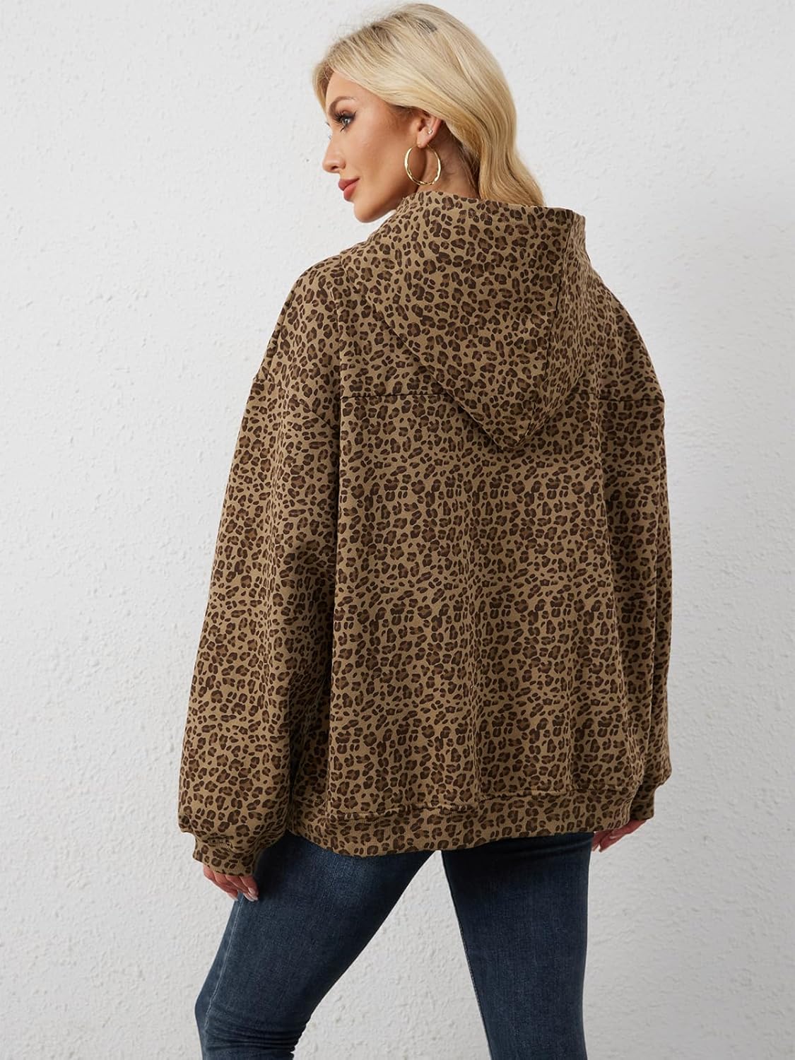 Oversized Leopard Print Hoodie for Women Men Long Sleeve Hooded Sweatshirts Cute Pullover with Pocket - Image 6
