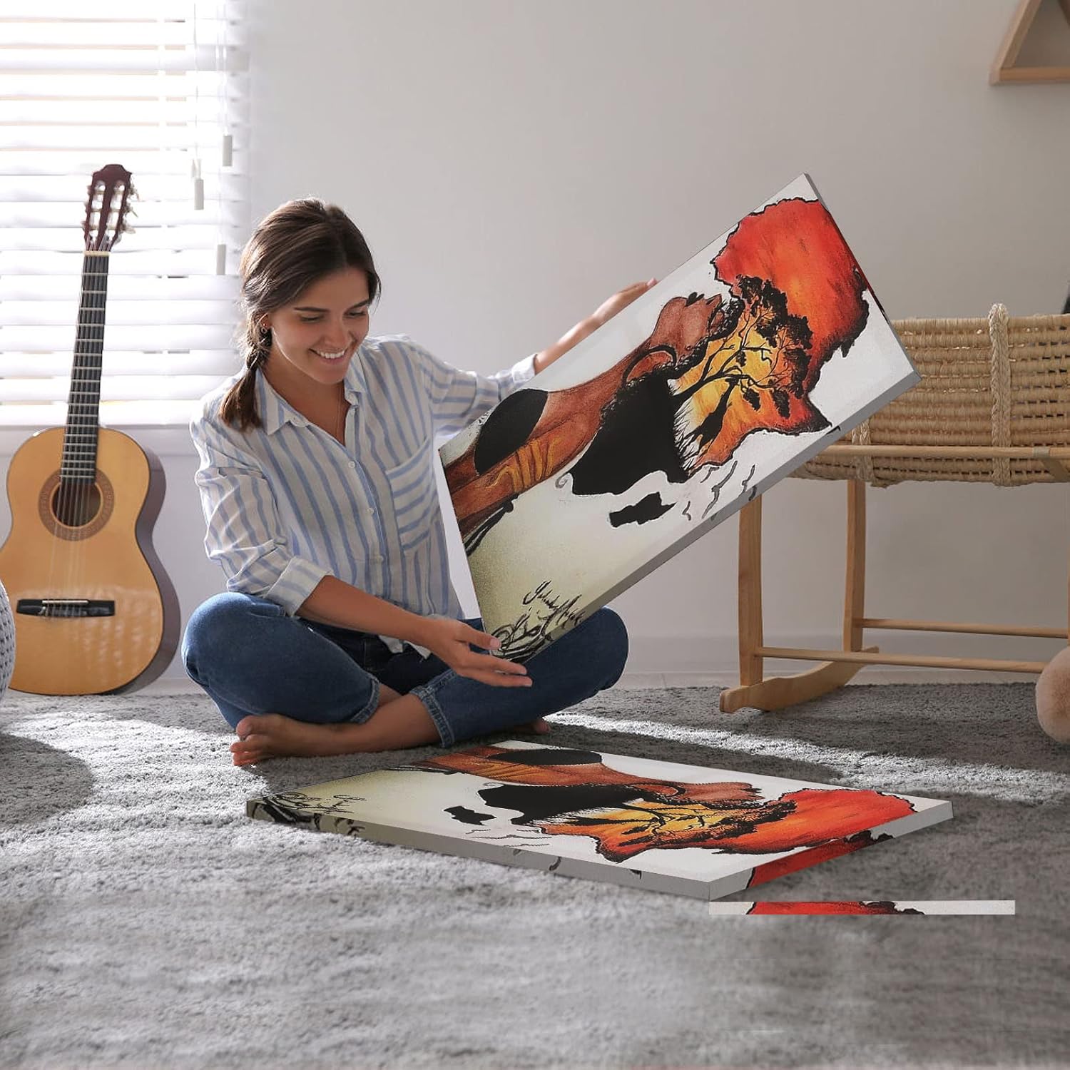 LXLYXM Framed African American Wall Art,Black Girl Wall Art,African Decor,Black Girl Canvas Paintings,Pictures for Living Room Wall Decoration 16"Wx 24"H. Framed FBH02