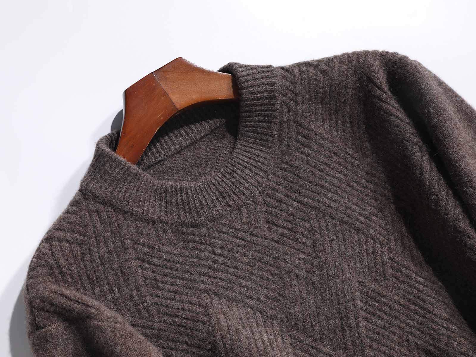 Jersey 100% Merino para Hombre Suéter de Punto Trenzado con Cuello Redondo y Manga Larga Casual Lana de Invierno