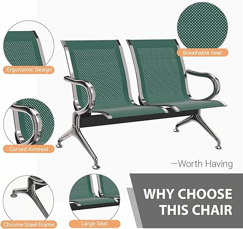 Miniatura 4 de Kinfant Silla de sala de espera de 2 asientos, sillas de recepción de invitados de oficina con respaldo ergonómico, banco de espera de aeropuerto