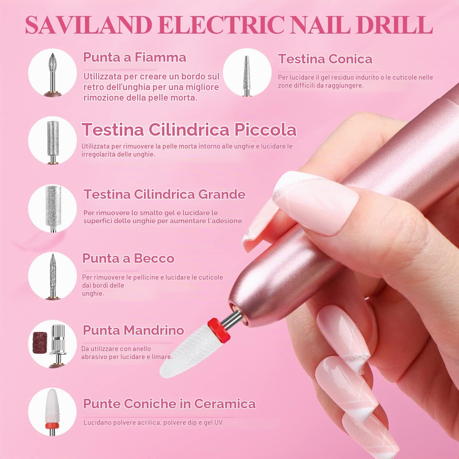 Saviland Kit Per Unghie Acriliche Per Principianti: Polvere Acrilica Rosa/Bianco/Trasparente Pennello Per Unghie Liquido Acrilico Trapano Elettrico Per Unghie Primer Per Unghie Top Gel Kit Per Unghie